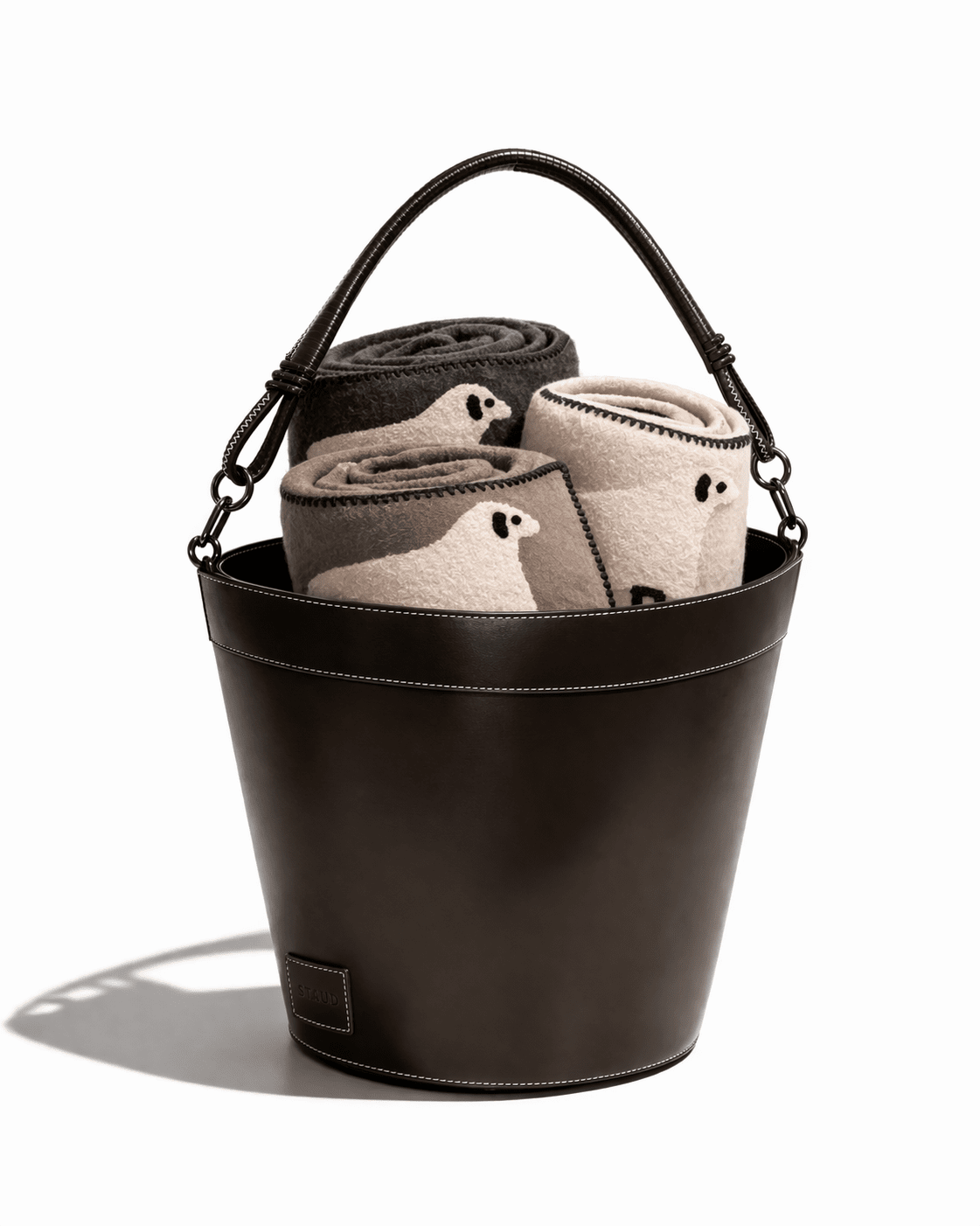 STAUD MOREAU LEATHER BIN WITH HANDLE ESPRESSO