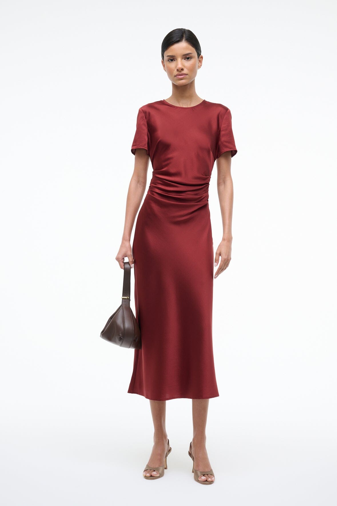 staud burgundy dress STAUD Phare Draped Stretch-silk Maxi Dress in Purple