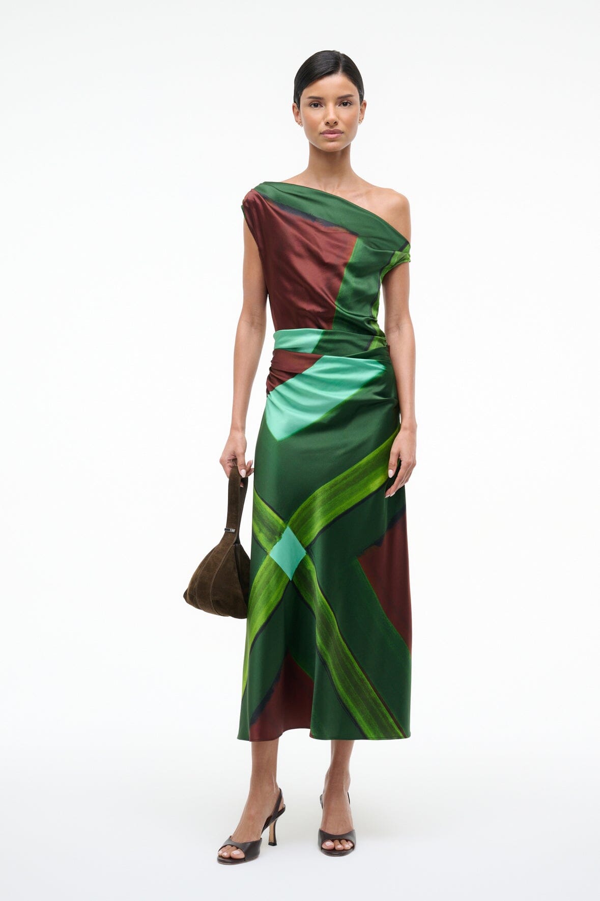 STAUD PHARE SILK DRESS EMERALD PRISM