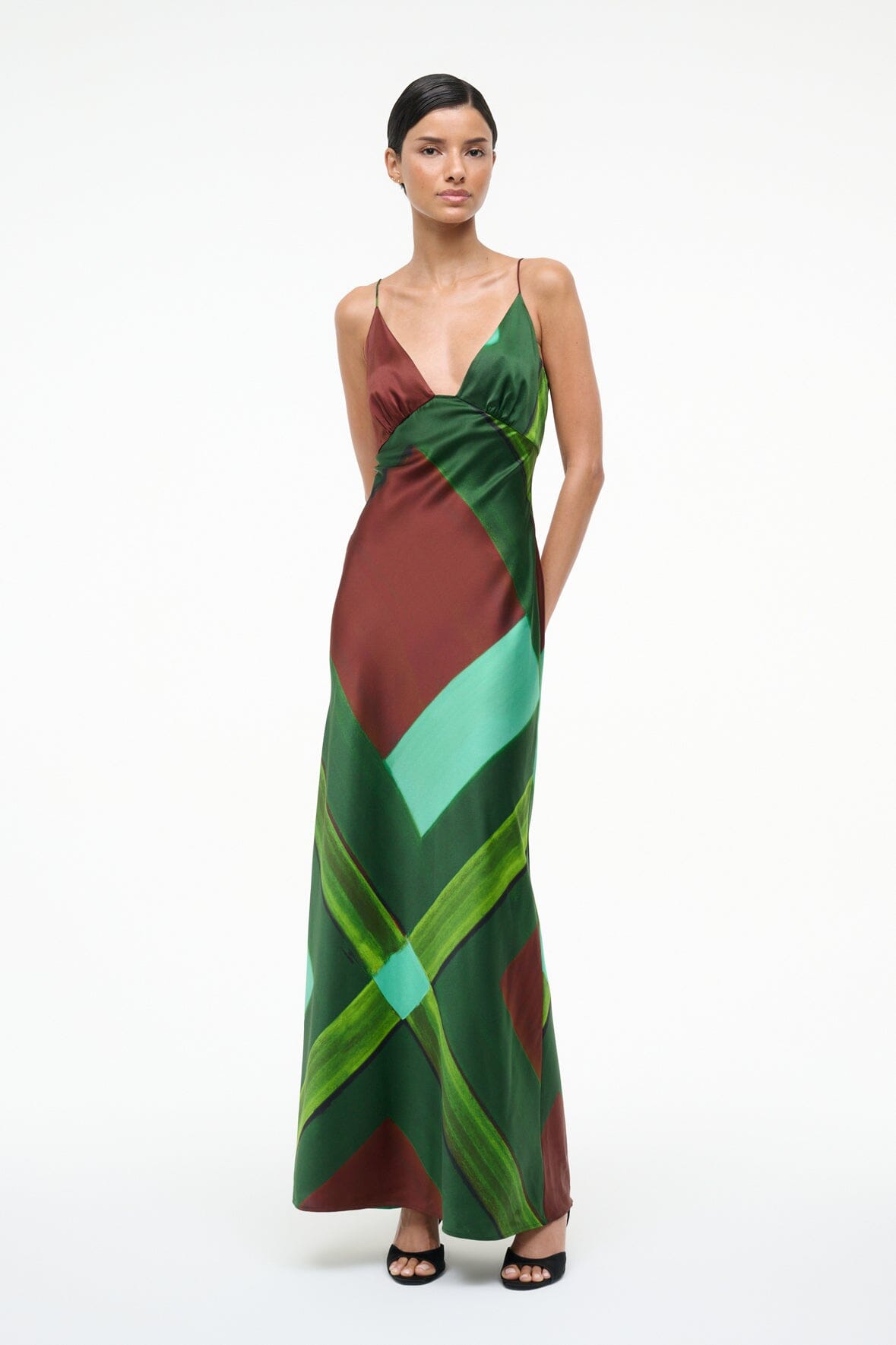 STAUD, Hank Silk Dress in Emerald Prism, Size Small