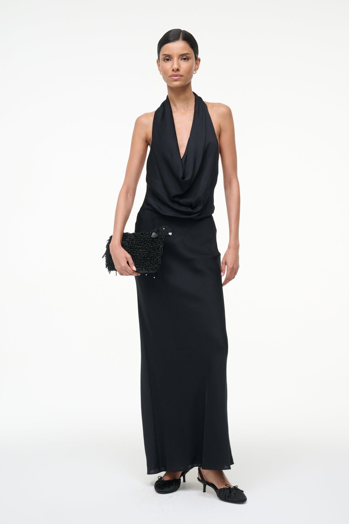 STAUD, Poppi Silk Dress in Black, Size 16
