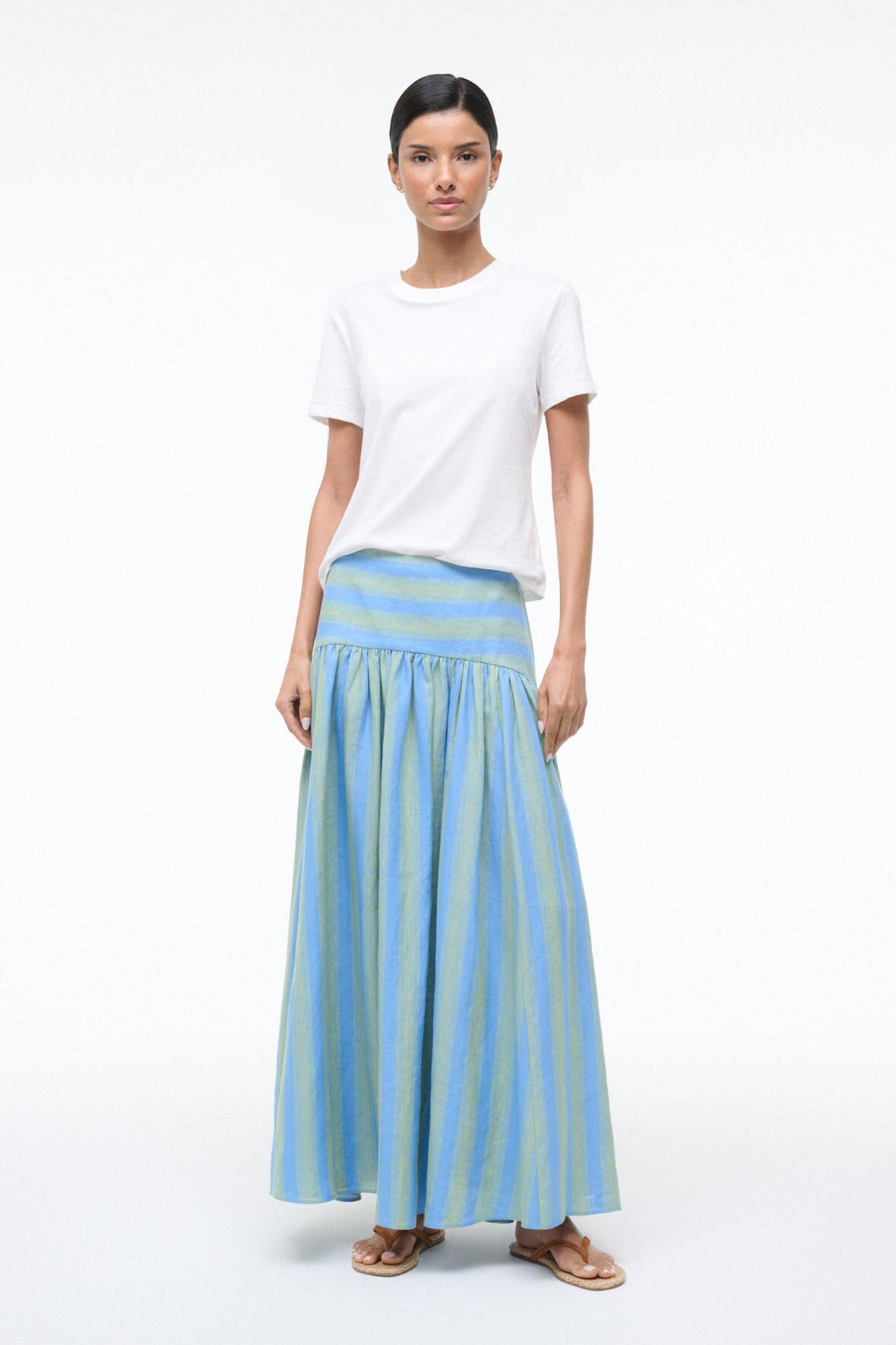 STAUD PROCIDA LINEN SKIRT SEAPORT STRIPE