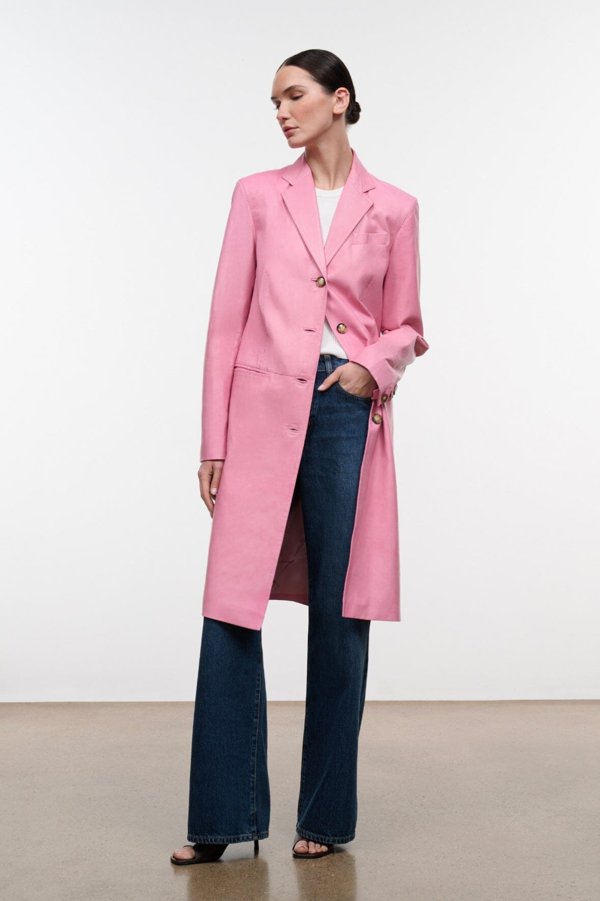 STAUD WYATT LEATHER COAT WILD ROSE