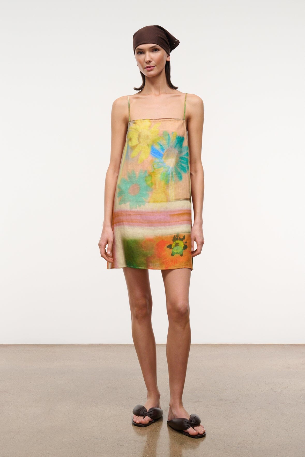 STAUD LAURA LINEN MINI DRESS SUPERBLOOM SCARF