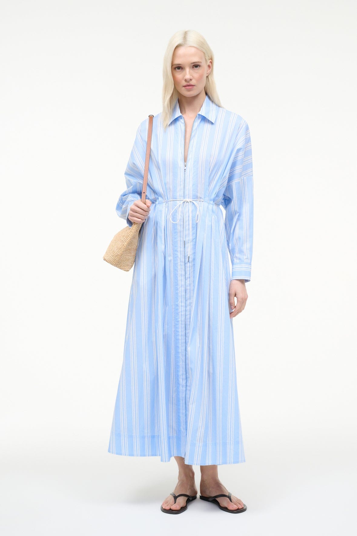 STAUD, Chi Midi Dress in Ventura Stripe, Size Medium