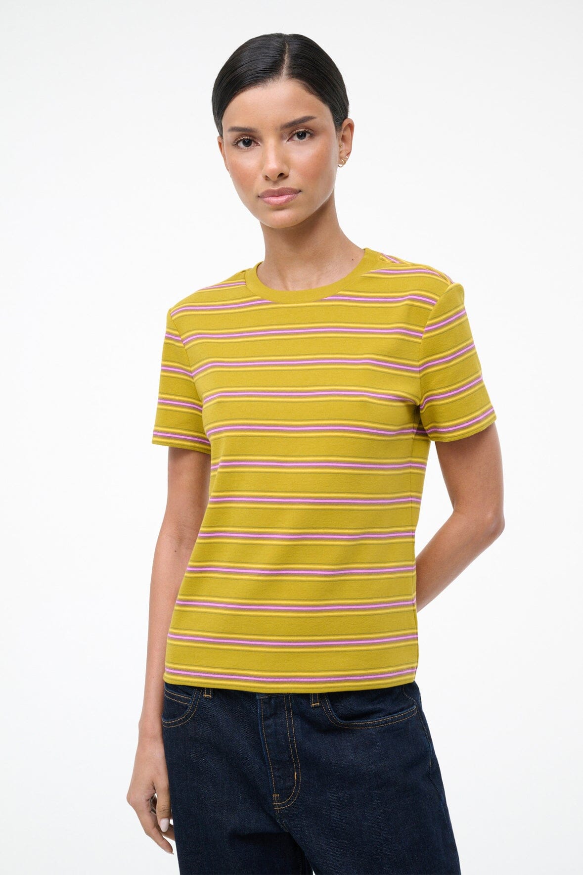 STAUD WEEKEND CREW TEE SPECTRUM STRIPE