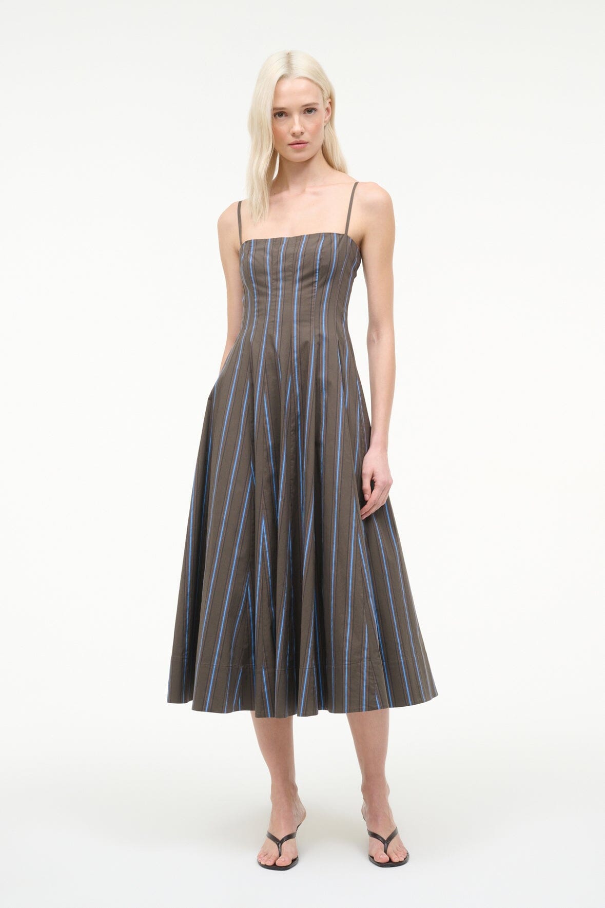 blue dress for baby girl HAZEL DRESS IN CIGAR/OPTIC STRIPE – Aston Studio