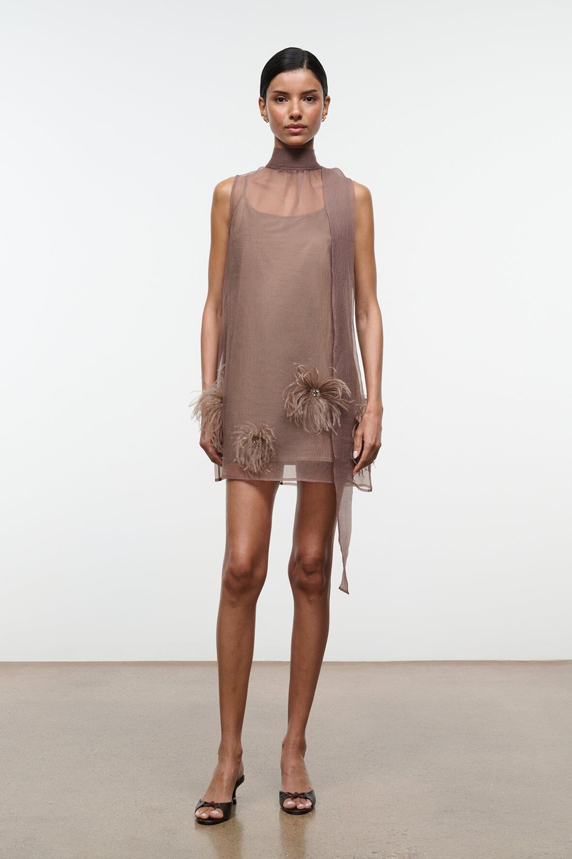 staud albee mini dress STAUD, in Truffle, Size XS Sizes:Custom Size CLEARANCE - Sexy Satin tie at back neck.Embellished COUNTSRS1-90