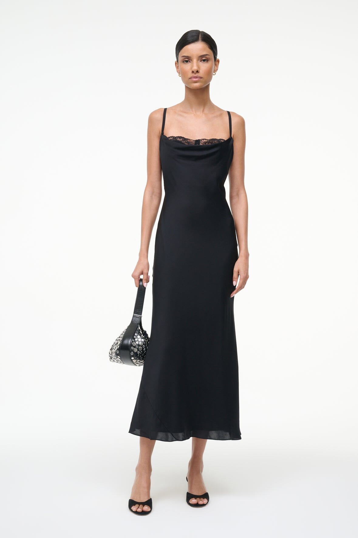 STAUD, Evangeline Silk Midi Dress in Black, Size 0 STAUD, Evangeline Silk Midi Dress in Black, Size 0