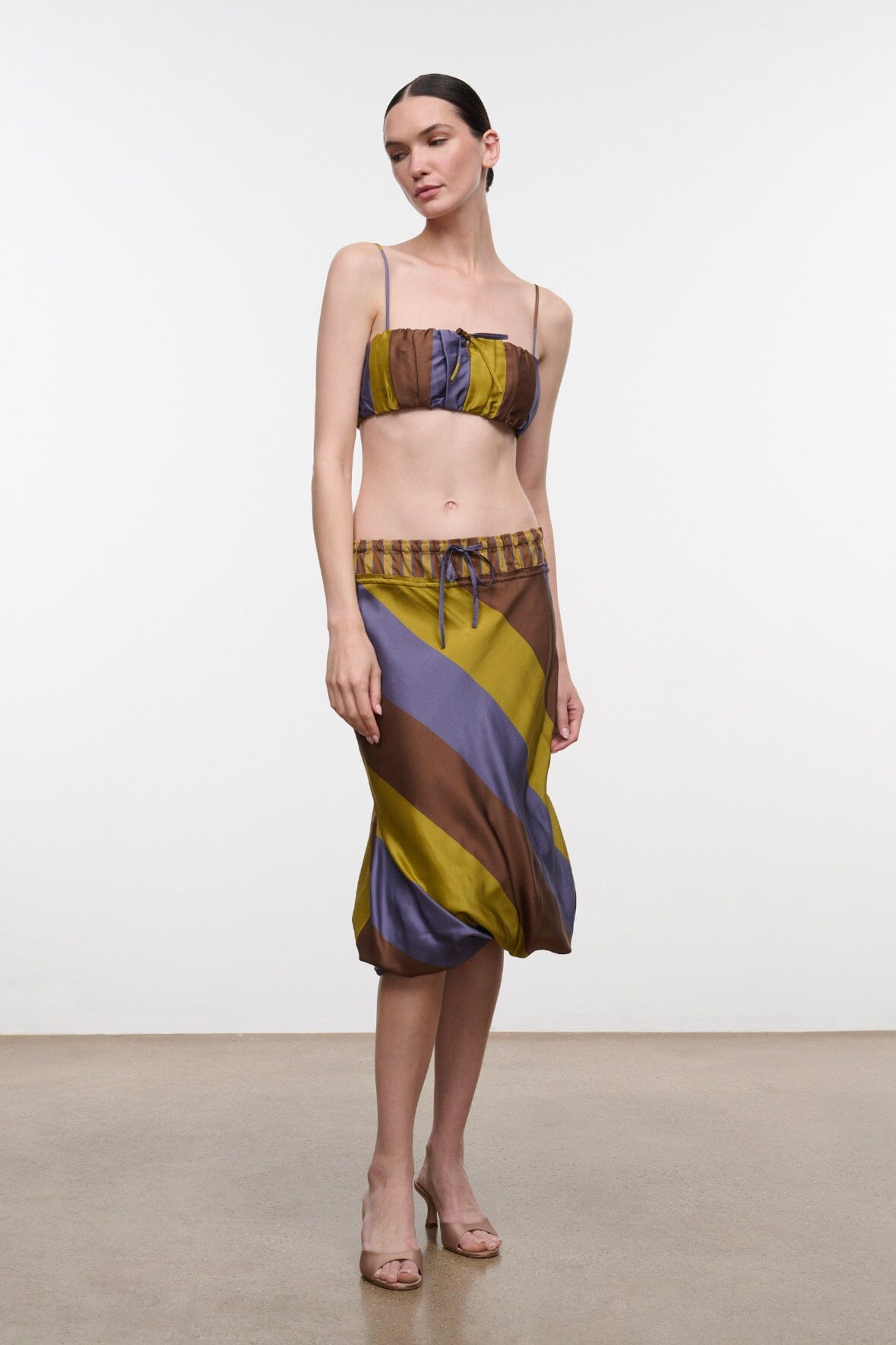 STAUD ODETTE SILK SKIRT SIENNA STRIPE CIGAR STRIPE