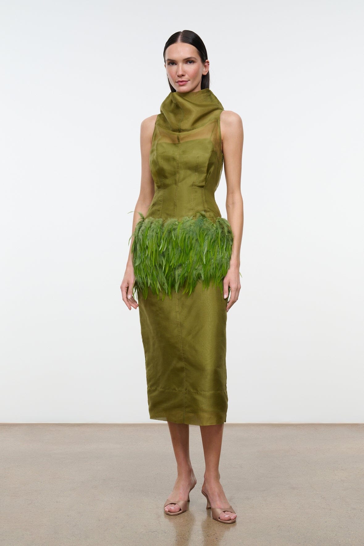 green staud dress STAUD, Bisou in Pear, Size 14 texture Sequin Mesh Diamond Strapless Size:3.5