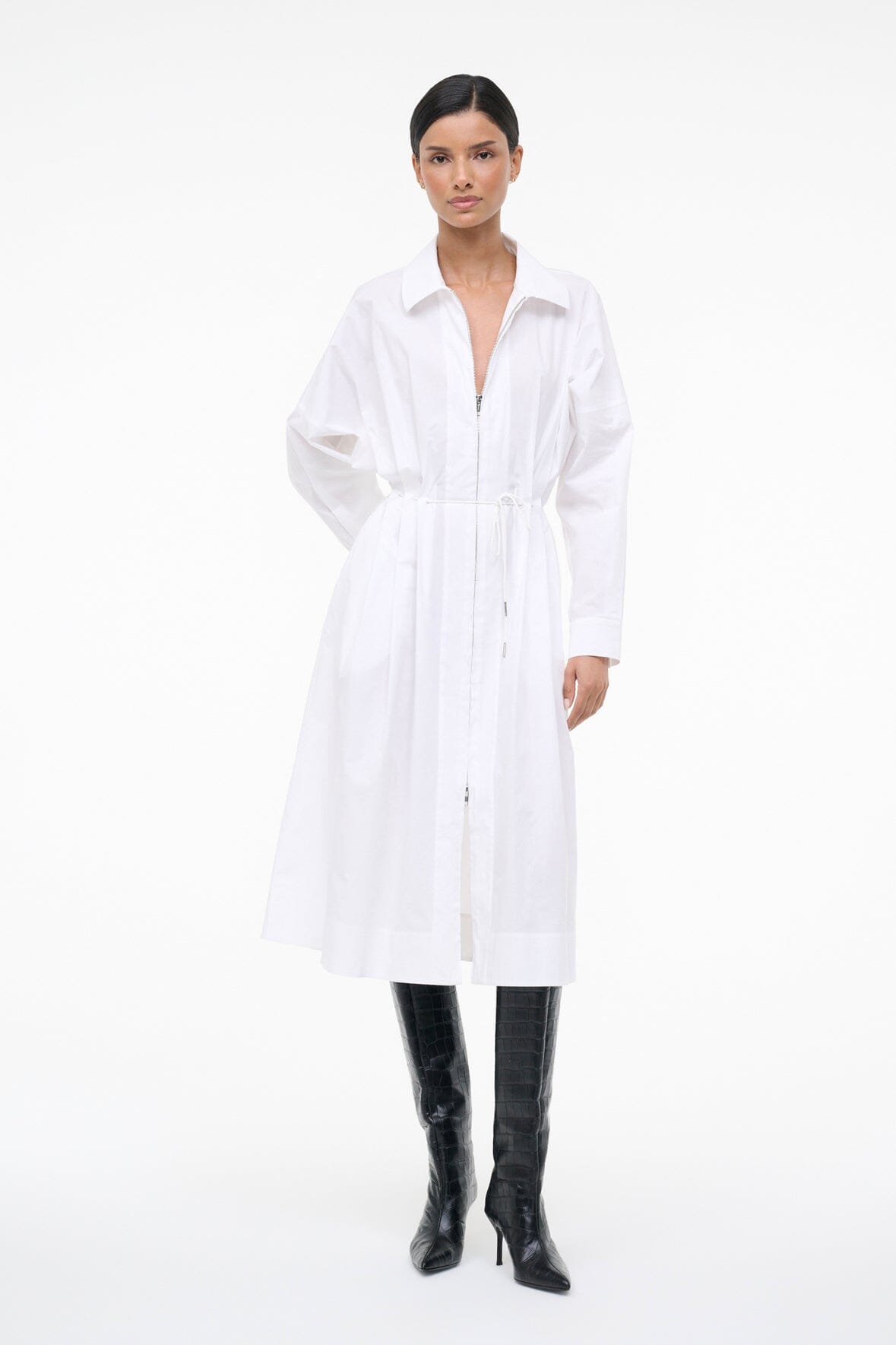 STAUD CHI MIDI DRESS WHITE