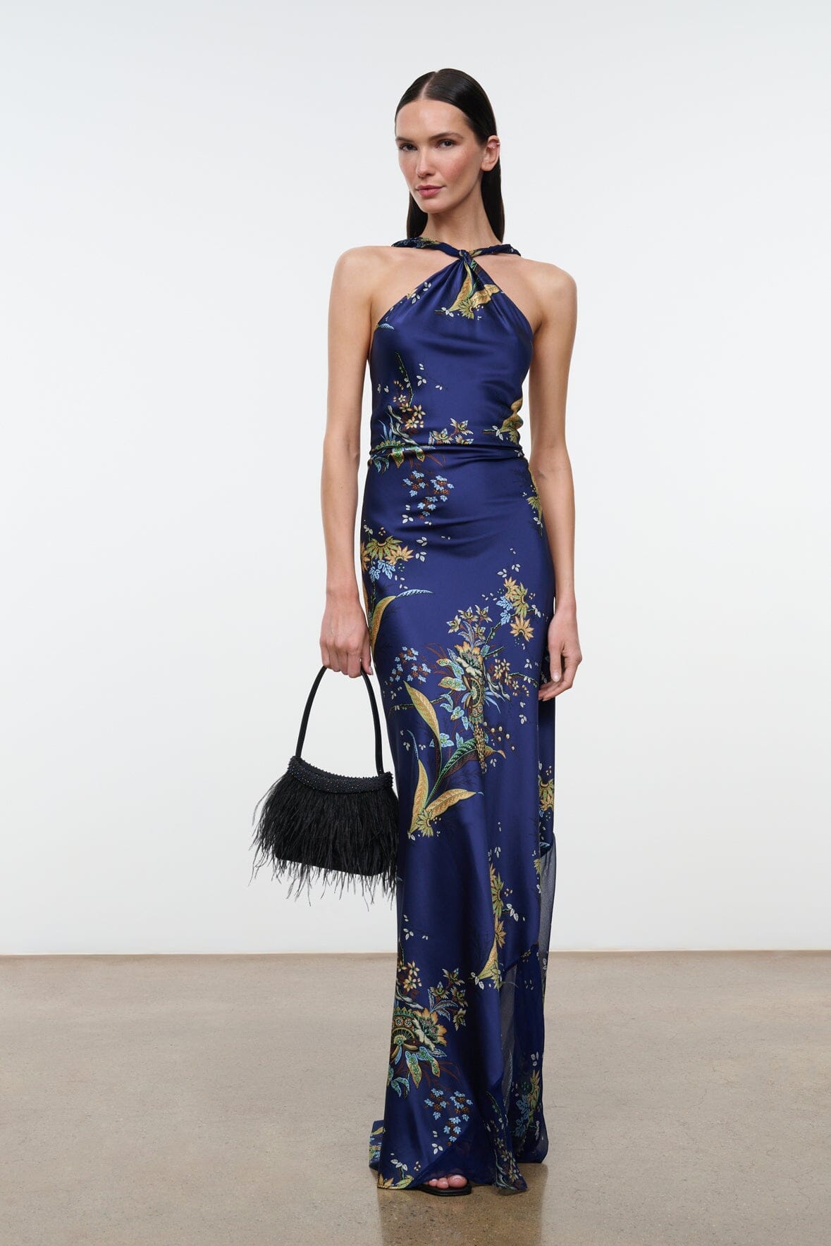 STAUD CHARLI SILK DRESS TAPESTRY MIDNIGHT