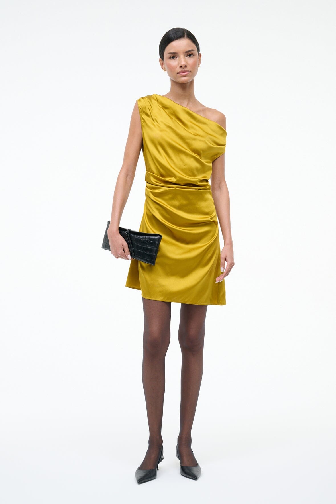 STAUD, Mini Phare Silk Dress in Turmeric, Size 4