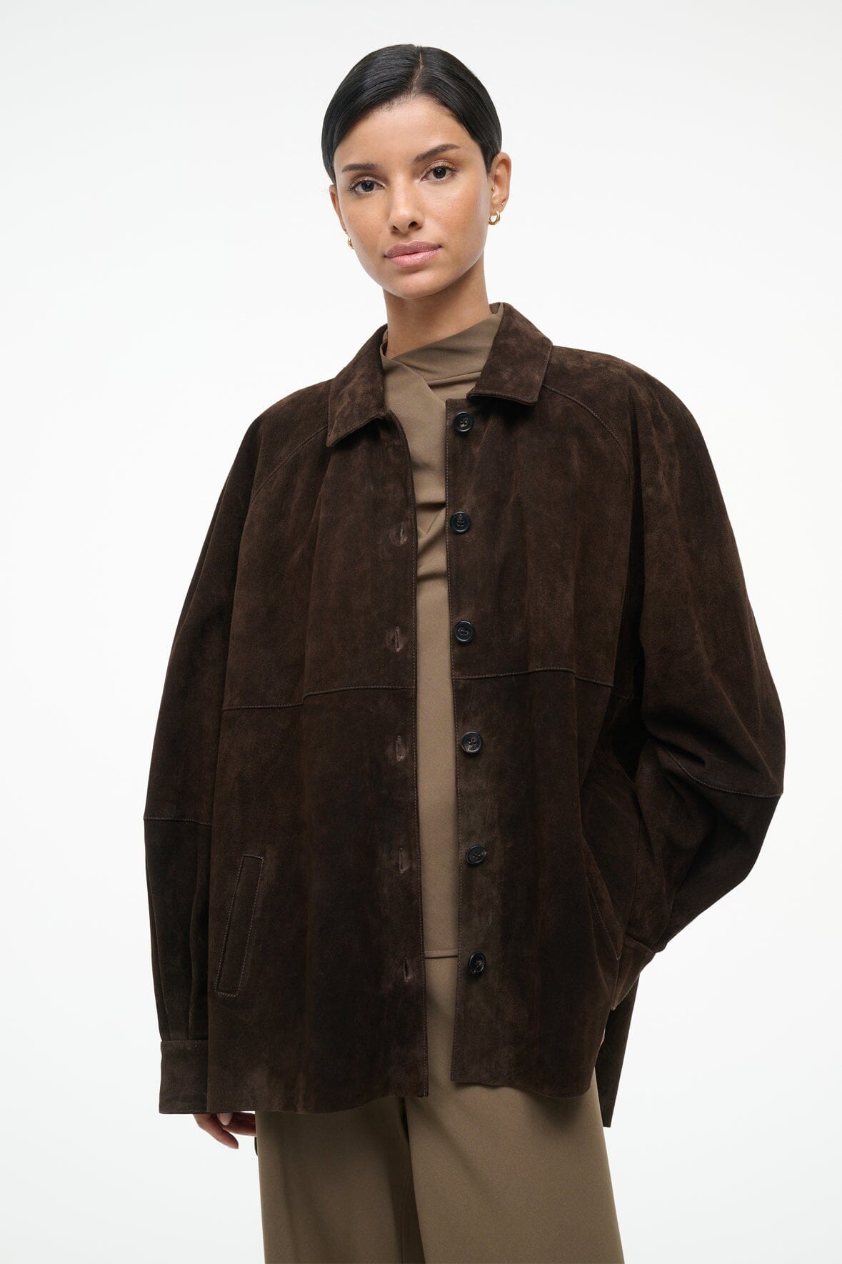 STAUD JOSETTE SUEDE SHIRT ESPRESSO