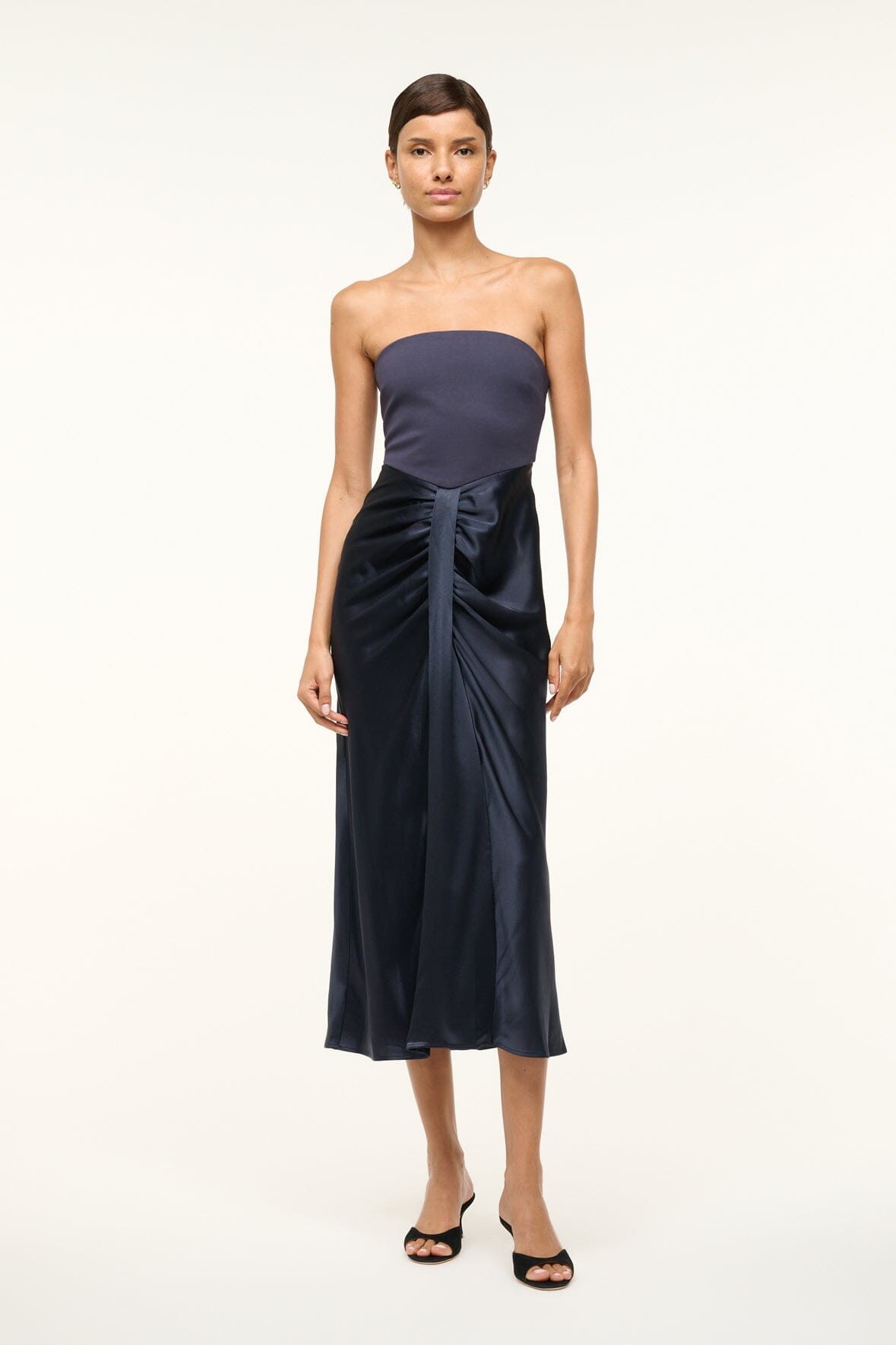 NWT selling STAUD blue strapless bow Midi Dress