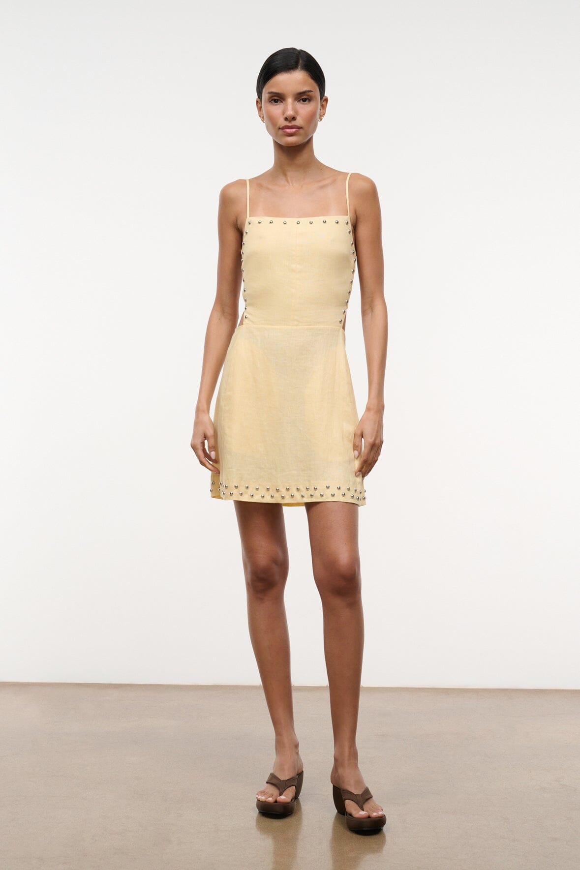 butter linen dress Sleeveless Smock Linen Dress in Butter
