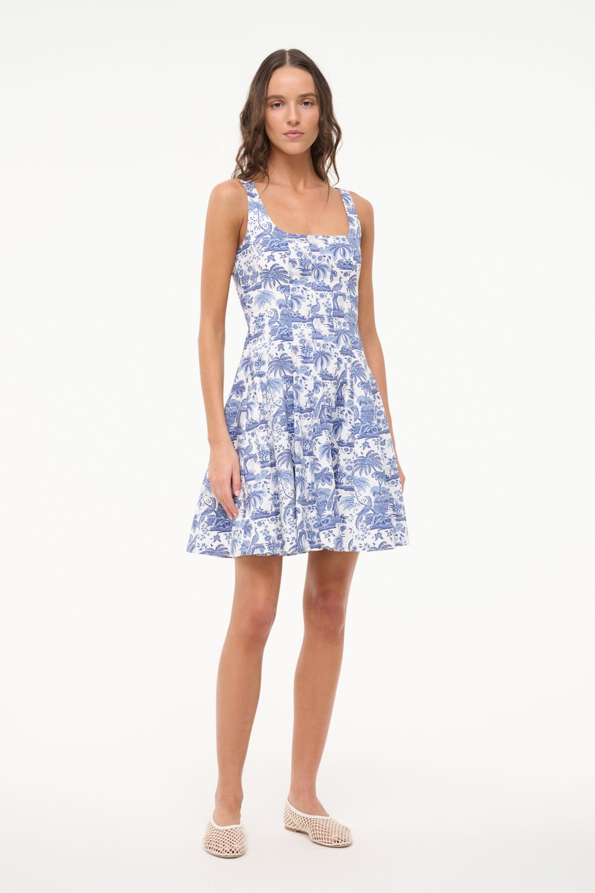 STAUD, Mini Wells Dress in Blue Toile, Size 16 STAUD, Mini Wells Dress in Blue Toile, Size 16