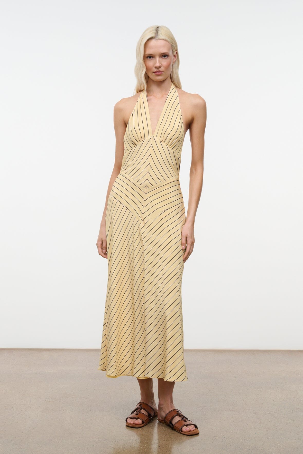staud dawn striped halter dress Staud Dawn Striped Halter Dress In Seaweed Stripe - 50% Off