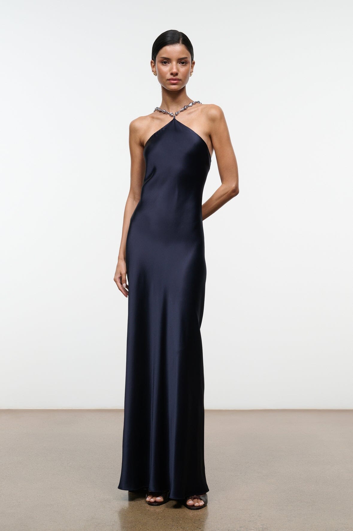 staud navy blue dress Staud, Cadence halterneck satin slip dress, Women, Blue, US 00, Dresses, Materialmix