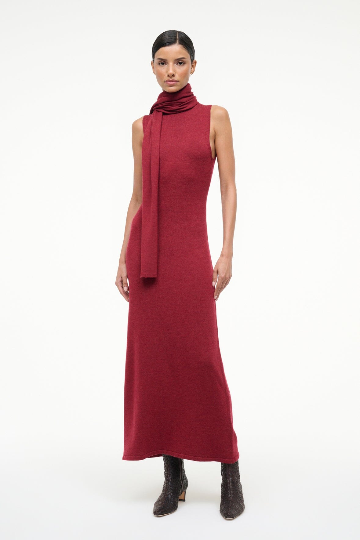 STAUD, Canal Midi Dress in Sangria, Size XS