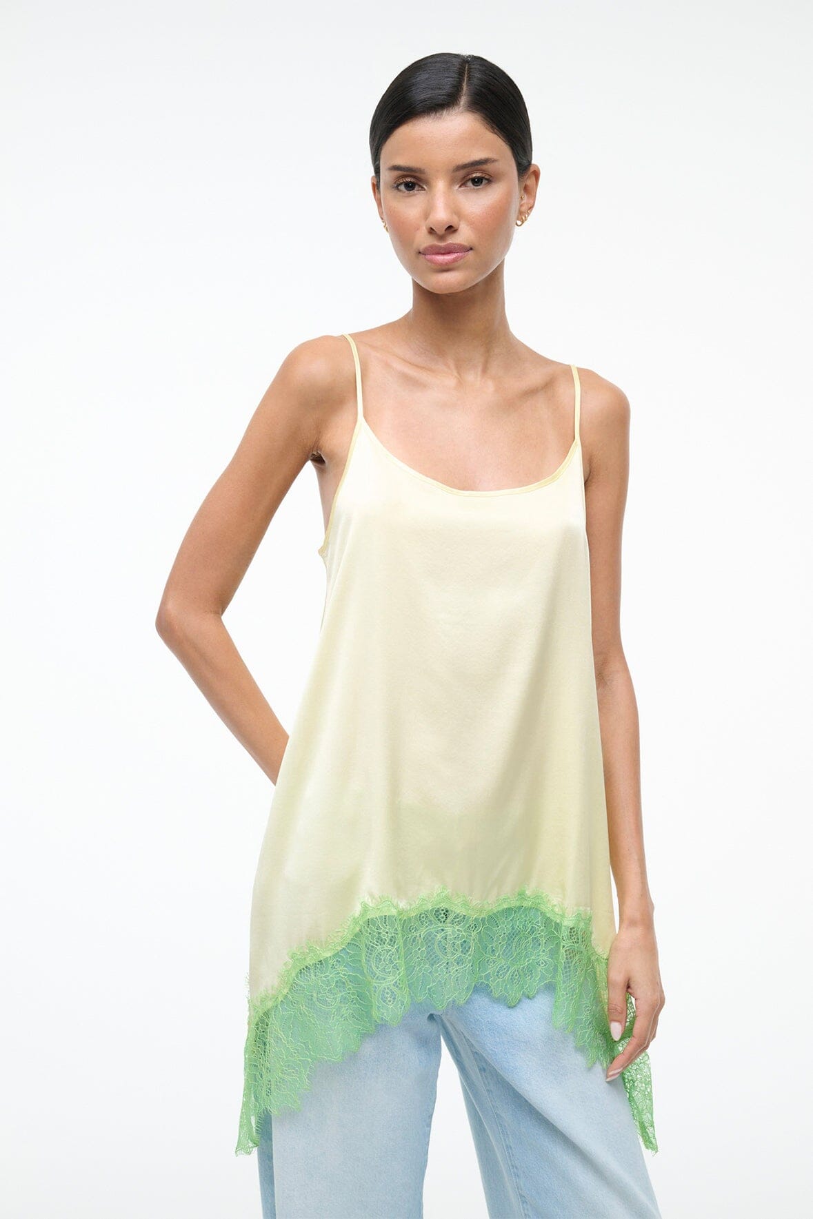 STAUD CHLOE SILK CAMI KEY LIME SPROUT