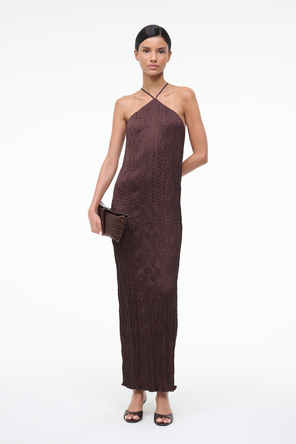 STAUD, Akari Dress in Earth Plisse, Size XS