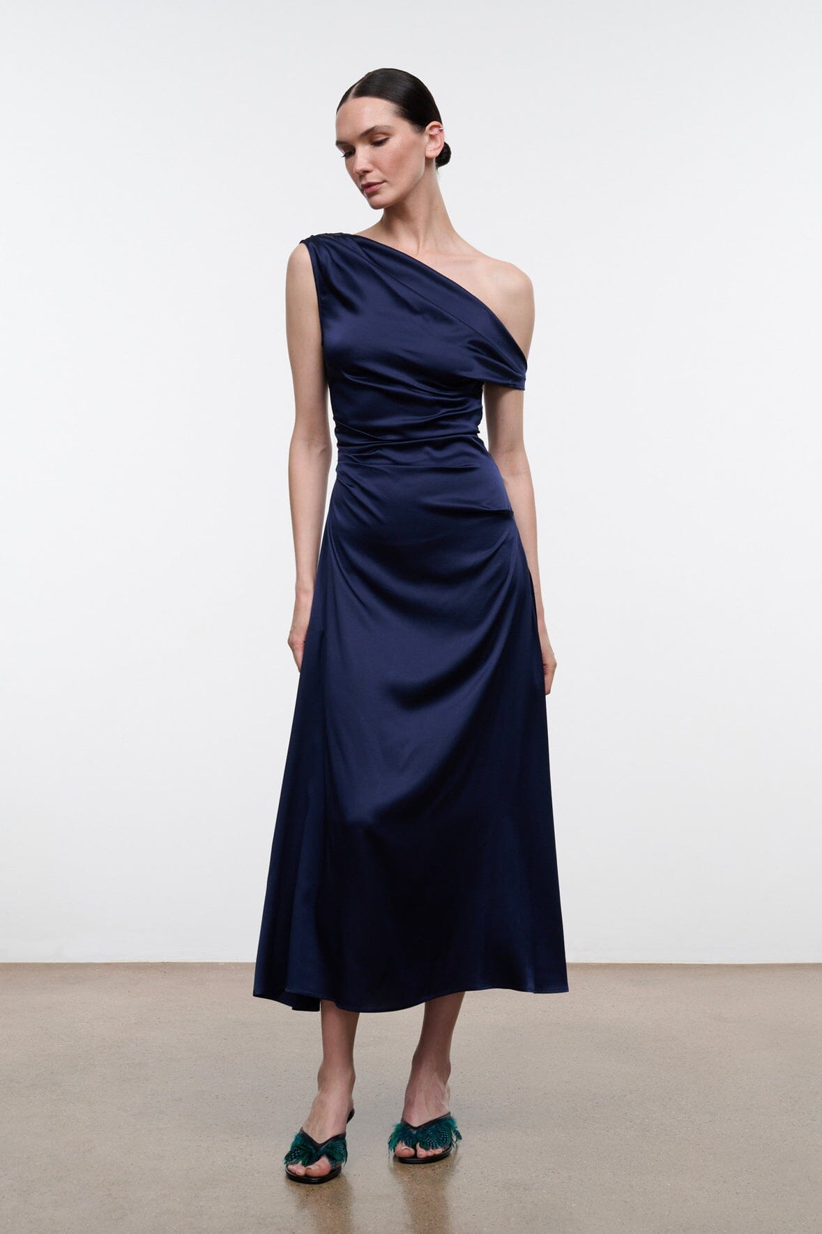 STAUD PHARE SILK DRESS NAVY
