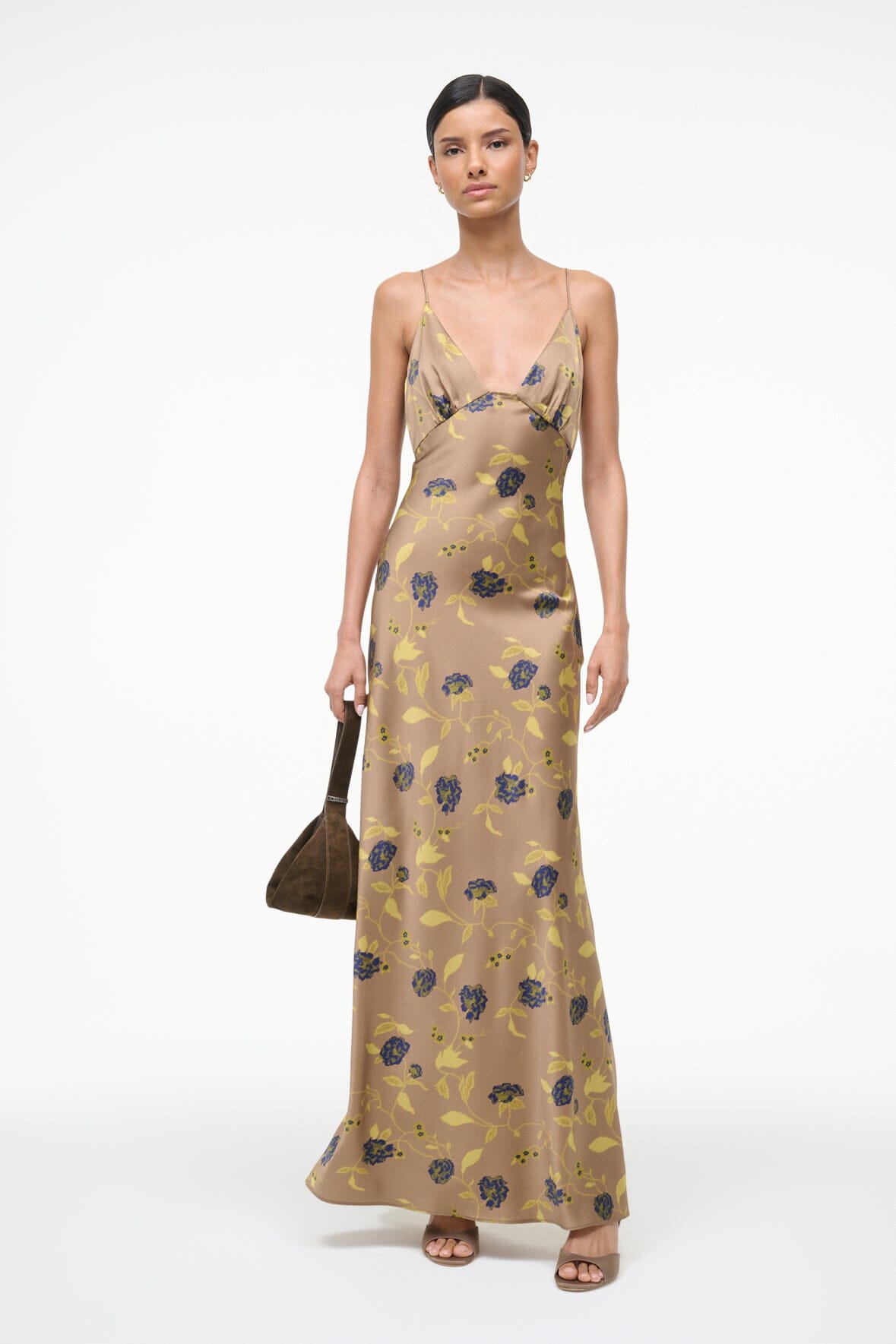silk floral long dress Green Lamila Chartreuse Floral Satin Column Maxi Dress | Womens | X-Small (Available in XXS, S, M, L, XL) | 100% Polyester