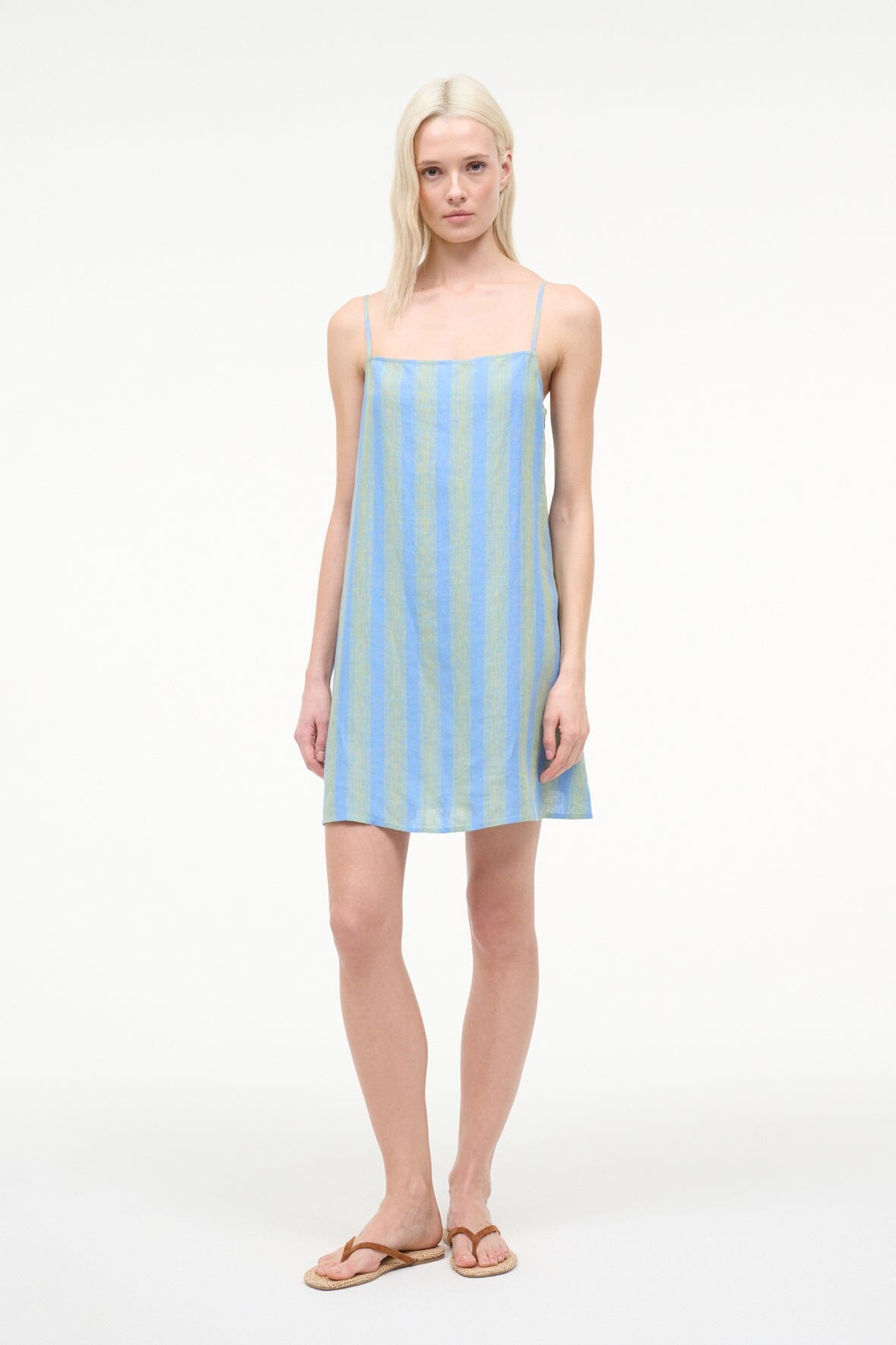 STAUD LAURA LINEN MINI DRESS SEAPORT STRIPE