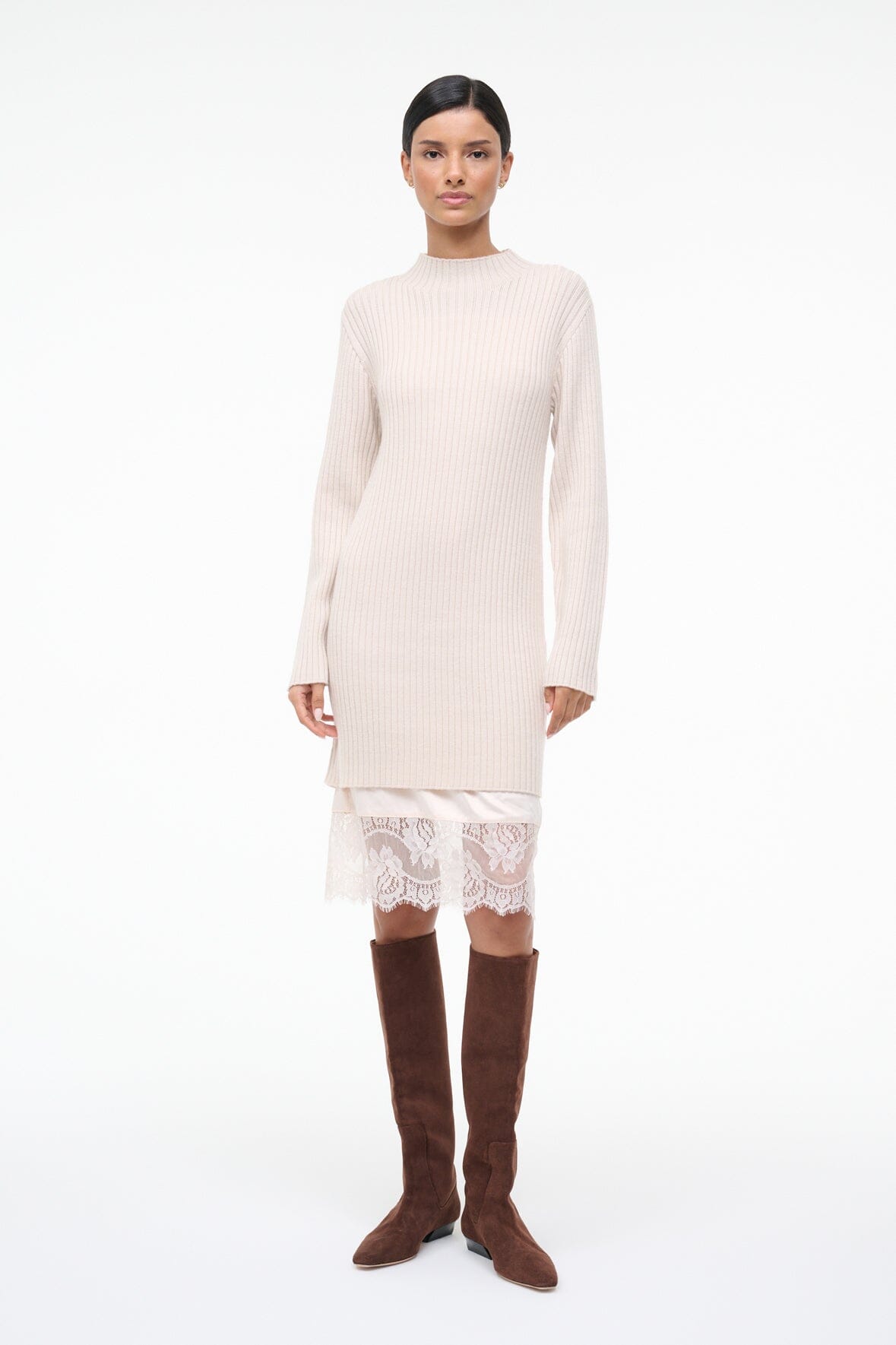 white sweater dress long sleeve STAUD WILLOW SWEATER DRESS ECRU