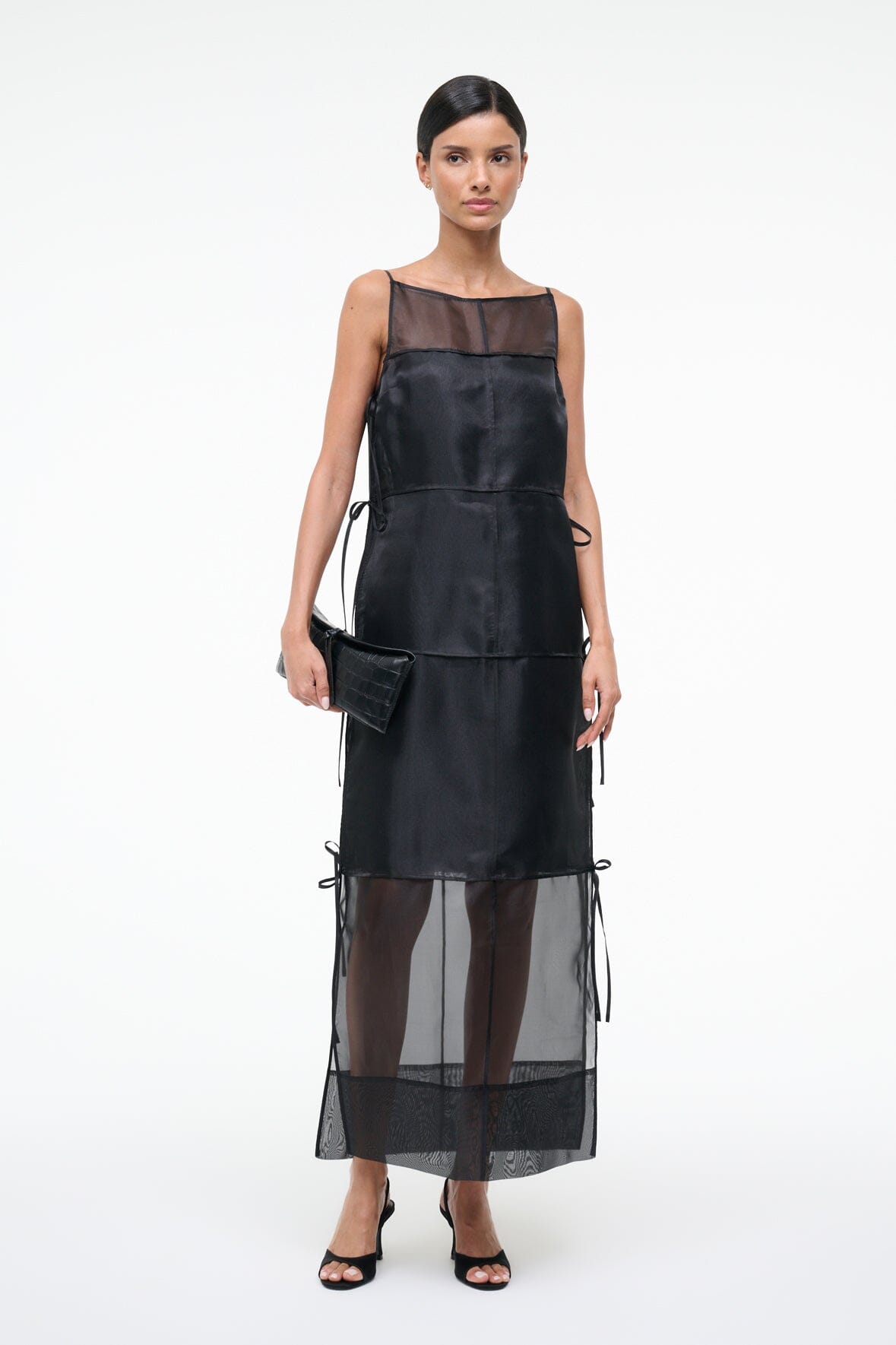 staud chandler tie-detailed organza midi dress STAUD, Chandler Dress in Walnut, Size XL
