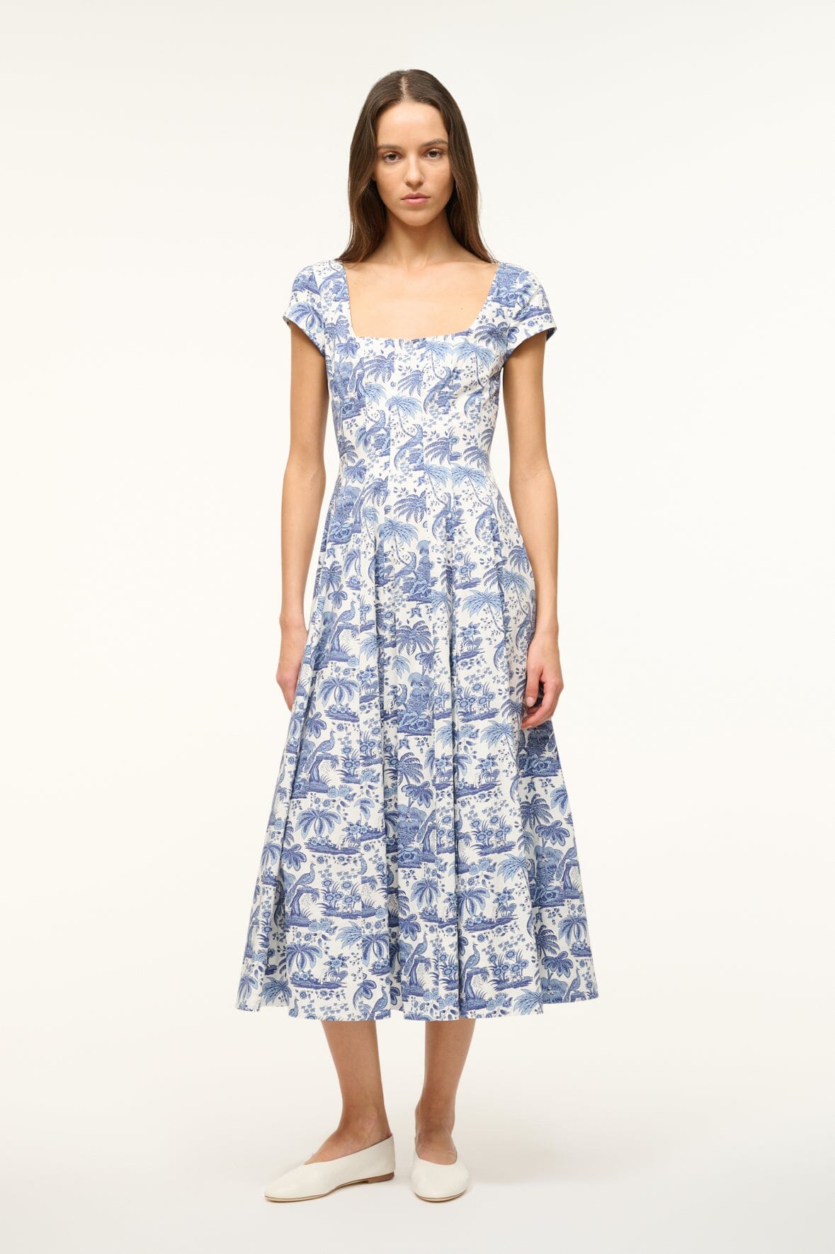 SHORT SLEEVE WELLS DRESS BLUE TOILE