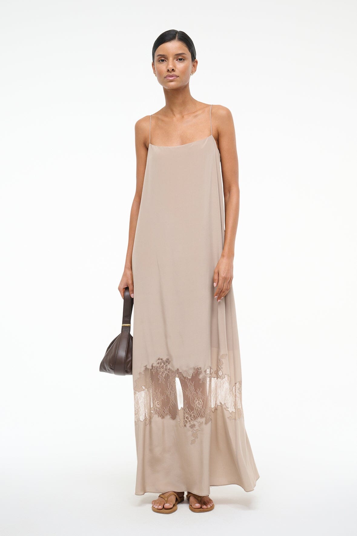 STAUD, Delfina Silk Dress in Dune, Size Small