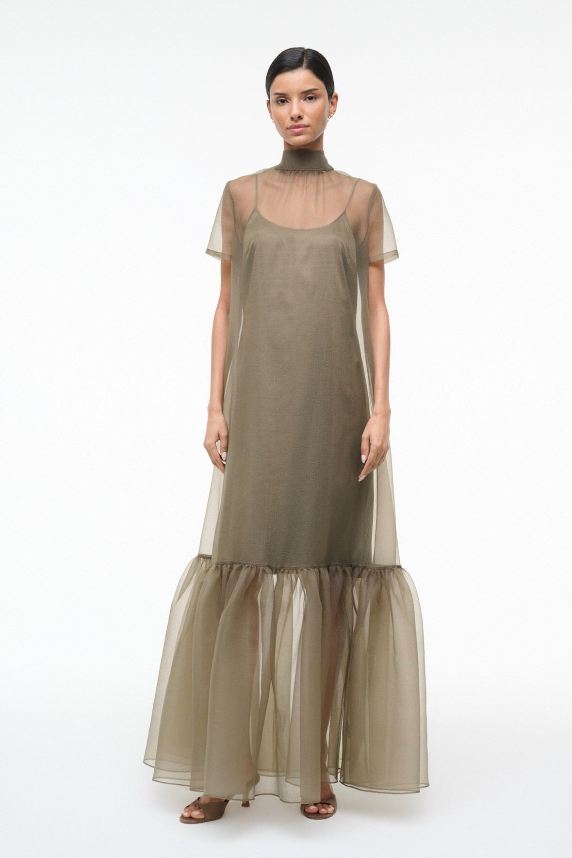 staud calluna dress green Olive Green Mismatched Fashion Silk Satin Sheath With Slit Long Bridesmaid  Dresses, CB0307 main image 1