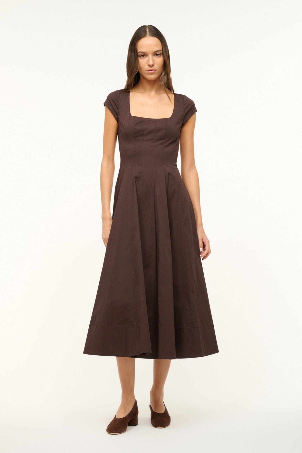 STAUD, Short Sleeve Wells Dress in Earth, Size 12