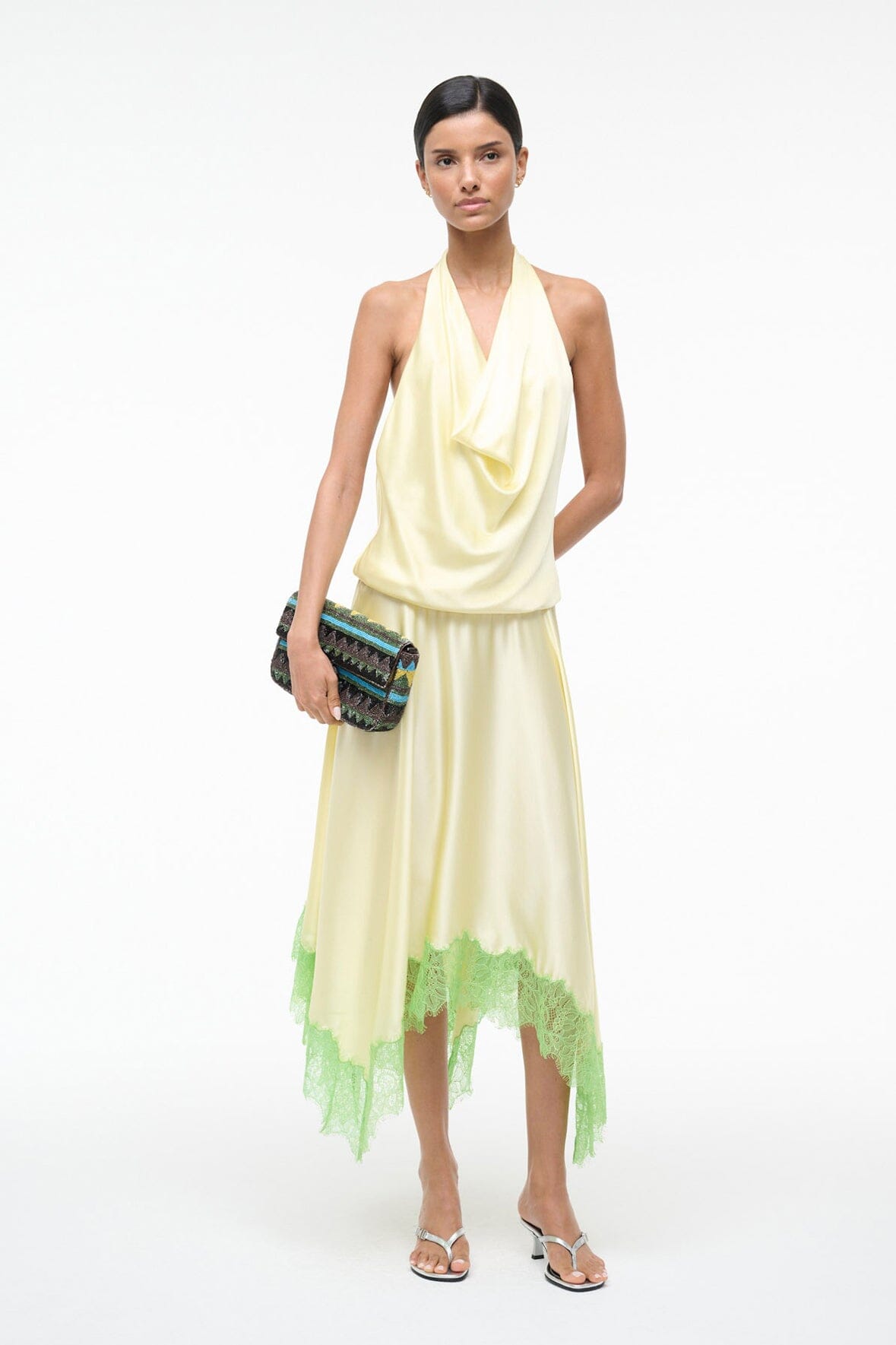 STAUD, Elira Silk Dress in Key Lime Sprout, Size Medium STAUD, Elira Silk Dress in Key Lime Sprout, Size Medium