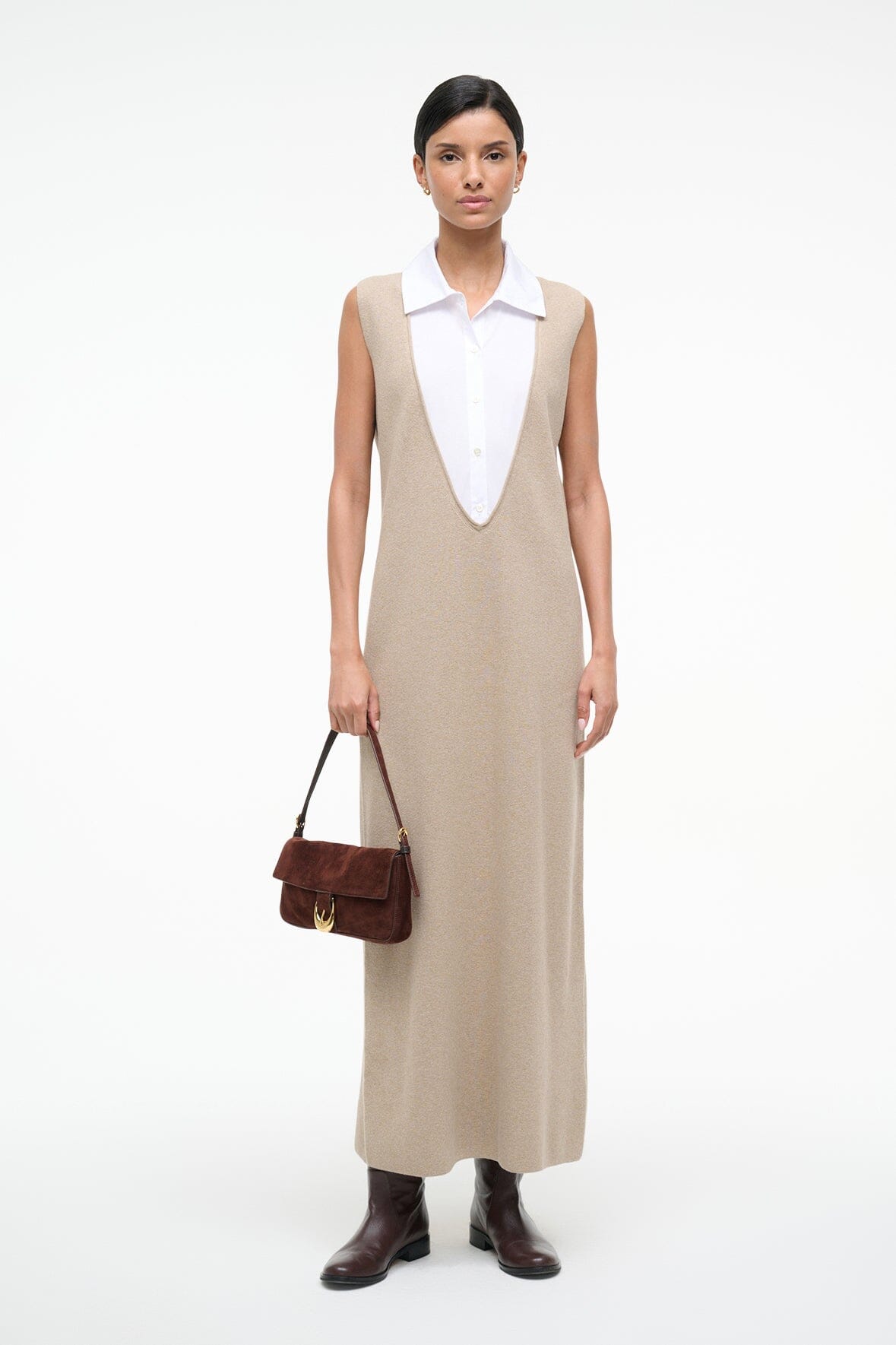 STAUD, Leslie Dress in Sand White, Size Medium