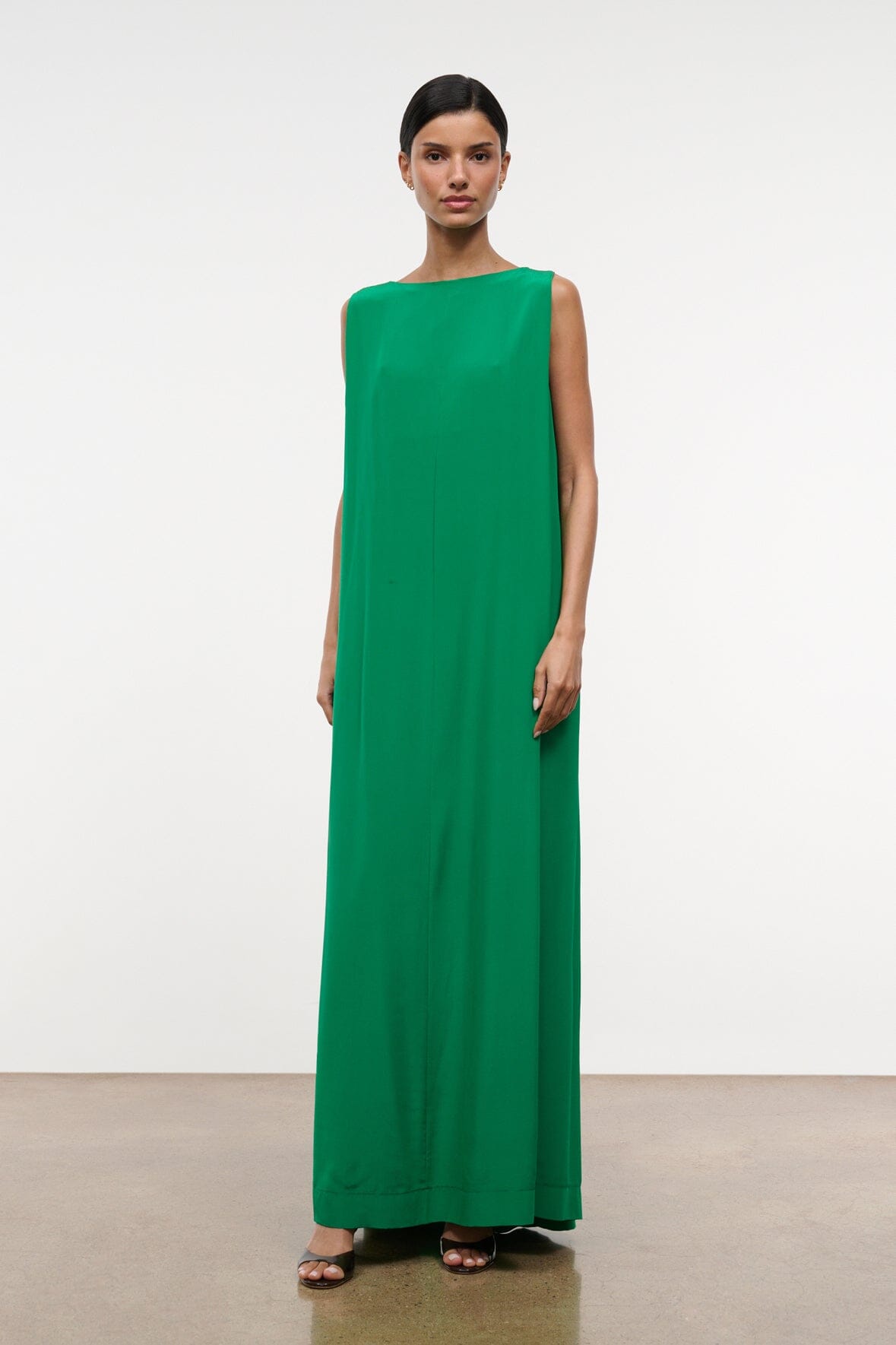 kelly green silk dress Runway Reserved Satin Midi In Kelly Green