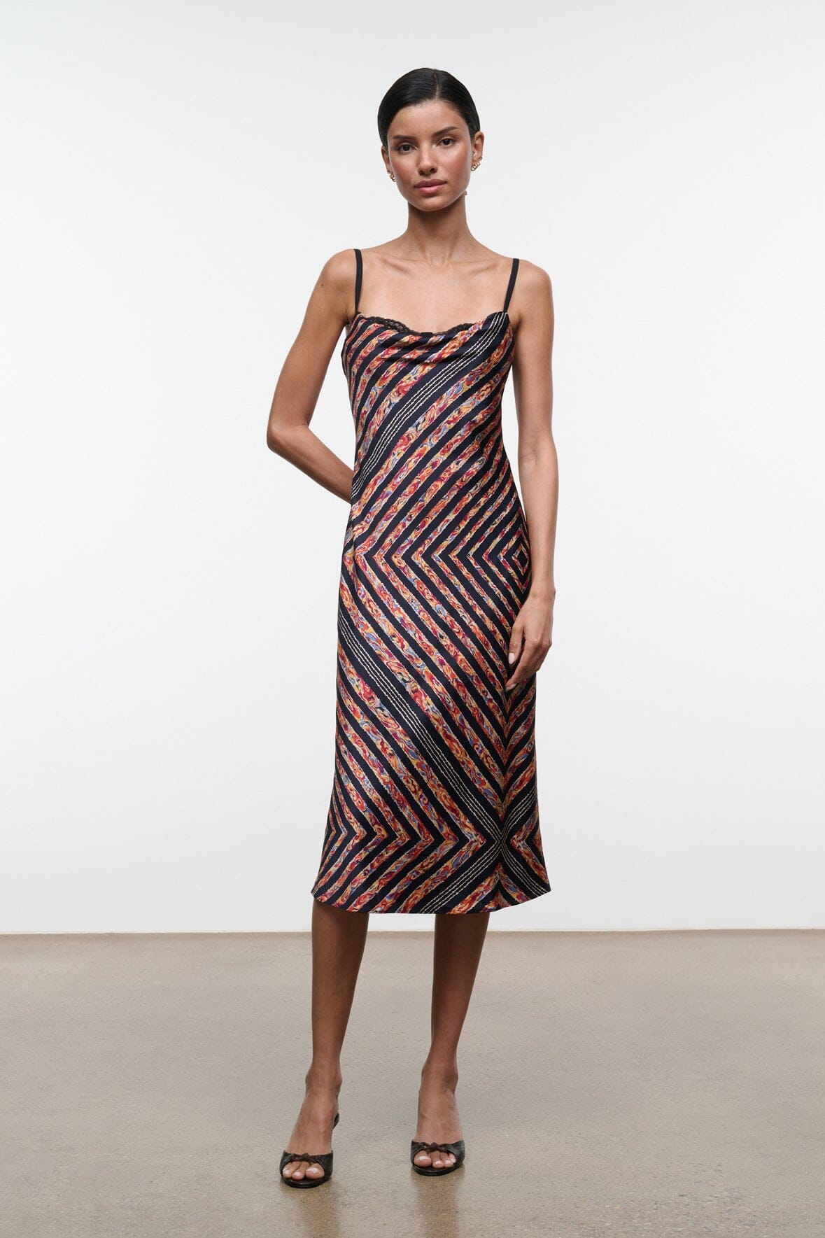 STAUD, Evangeline Silk Midi Dress in Studio, Size 8