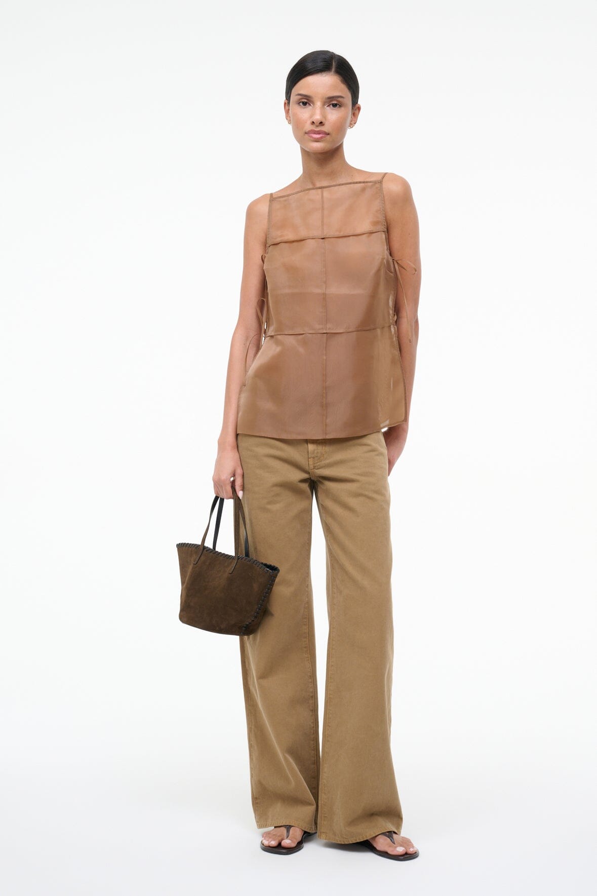 staud chandler tie-detailed organza midi dress Staud Chandler Top Walnut