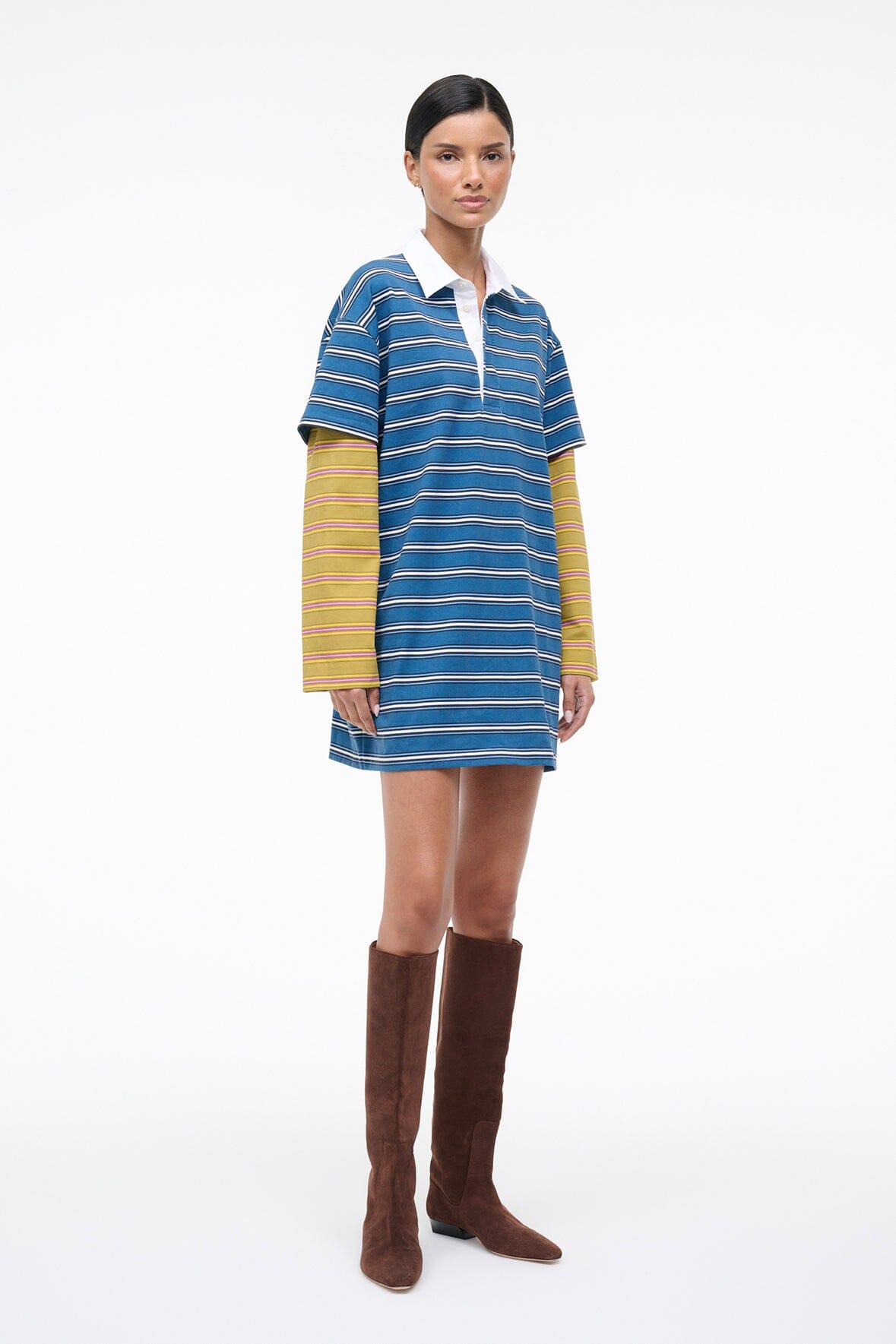STAUD, Ivar Dress in Chartreuse Stripe Nautic Stripe, Size XS/Small