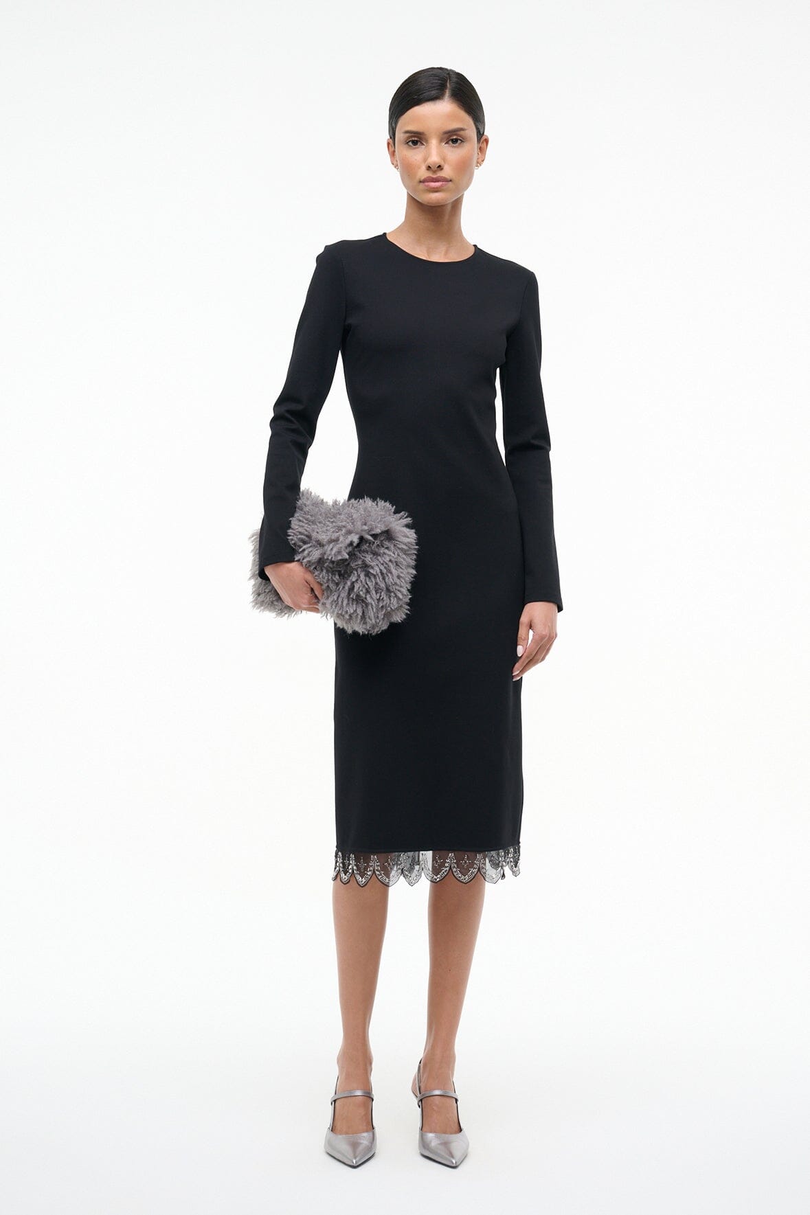 staud black lace dress STAUD Nadia Lace-Trim Mini Dress in Black