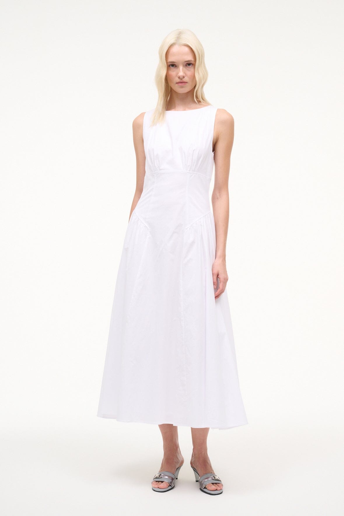 staud white cotton dress Meryl gathered cotton-poplin midi shirt dress - white