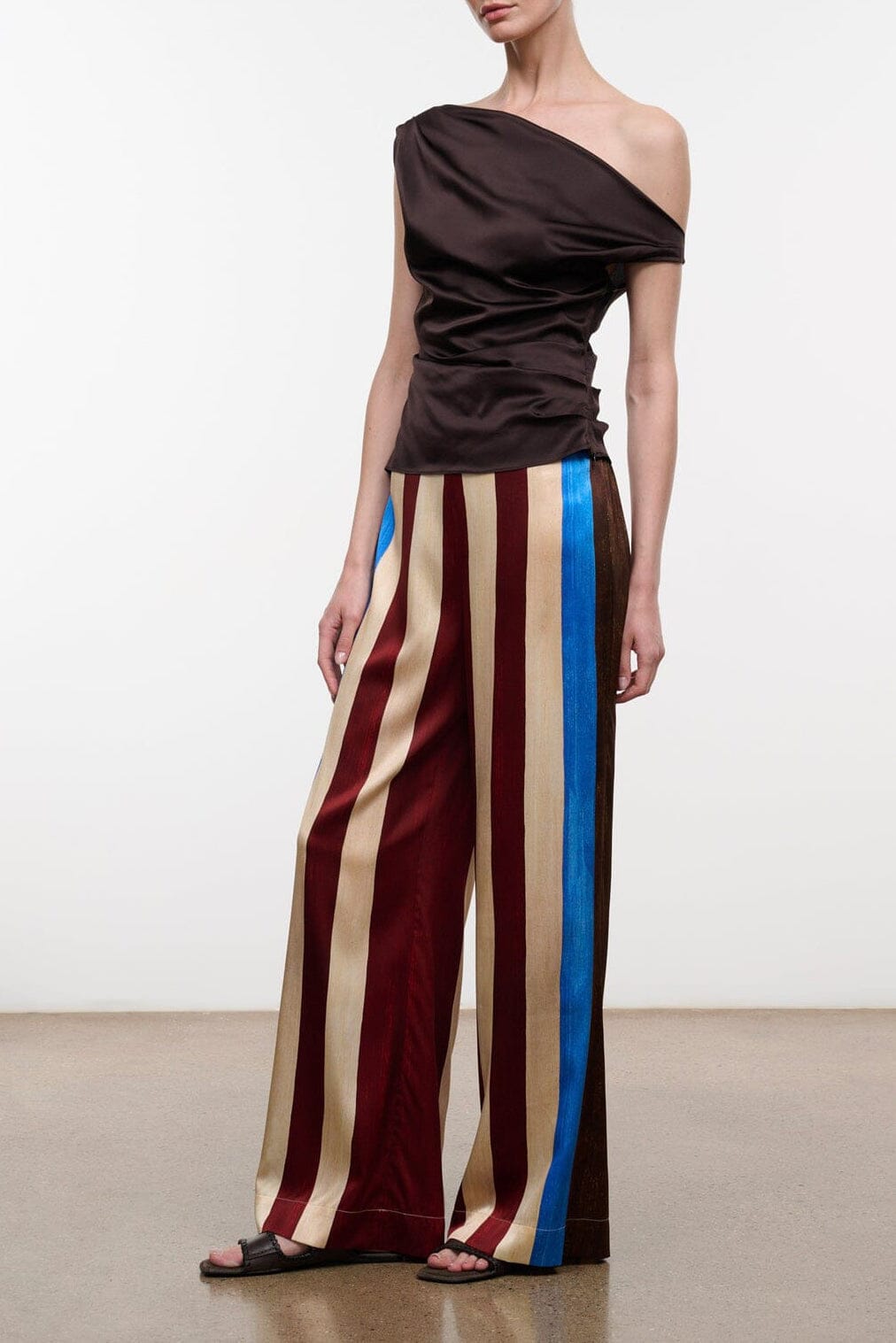 STAUD STROLL SILK PANT CAFFE STRIPE