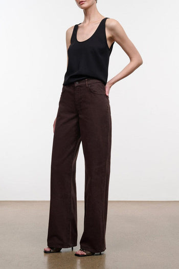 Dark brown wide-leg jeans, full length, high rise