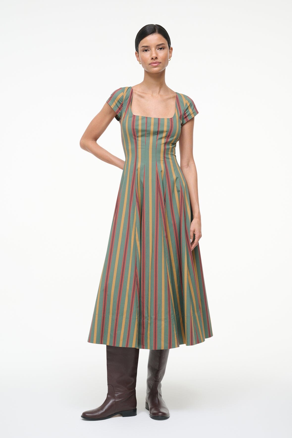 STAUD, Short Sleeve Wells Dress in Trailblazer Stripe, Size 12 STAUD, Short Sleeve Wells Dress in Trailblazer Stripe, Size 12