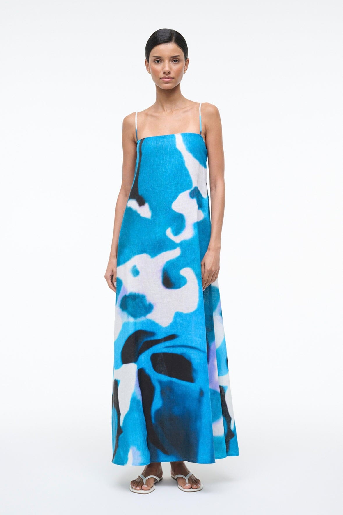 STAUD LAURA LINEN DRESS BLUE HAZE