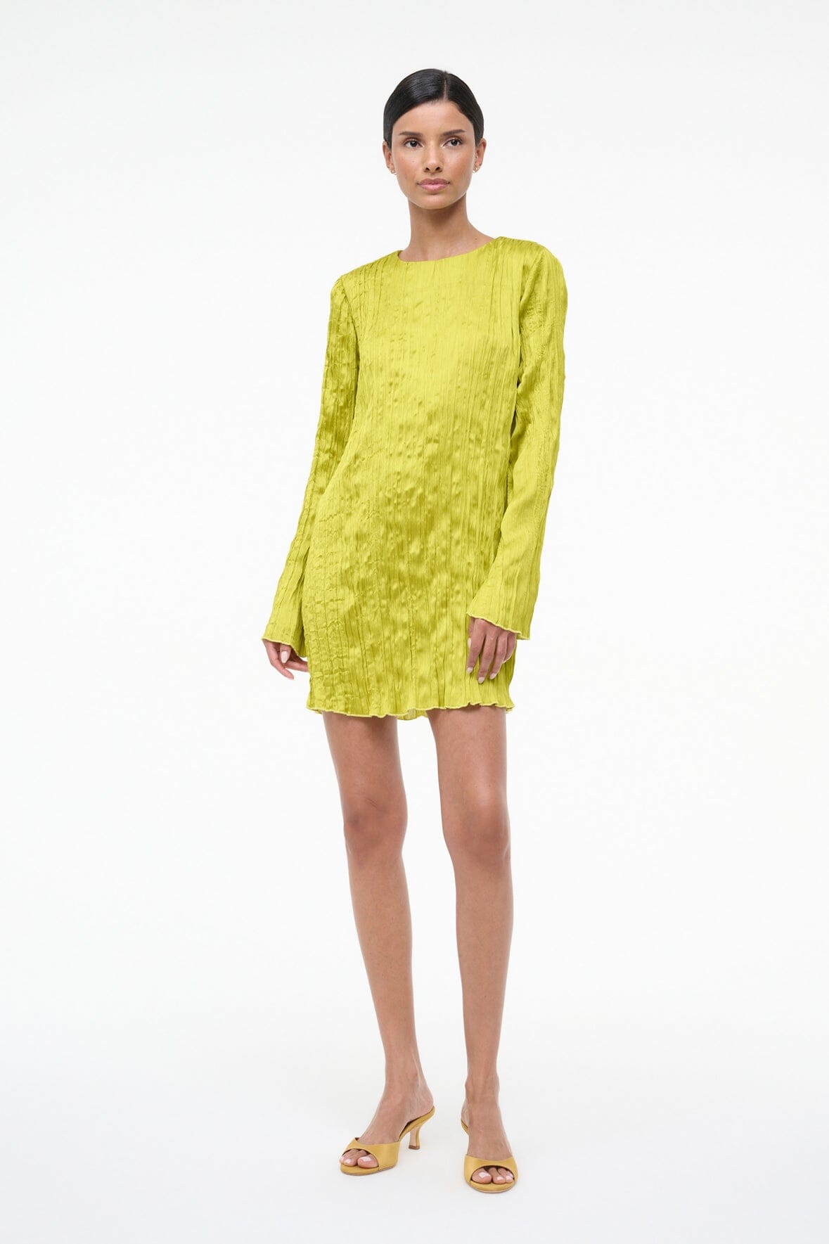 STAUD, Kona Dress in Chartreuse Plisse, Size XL