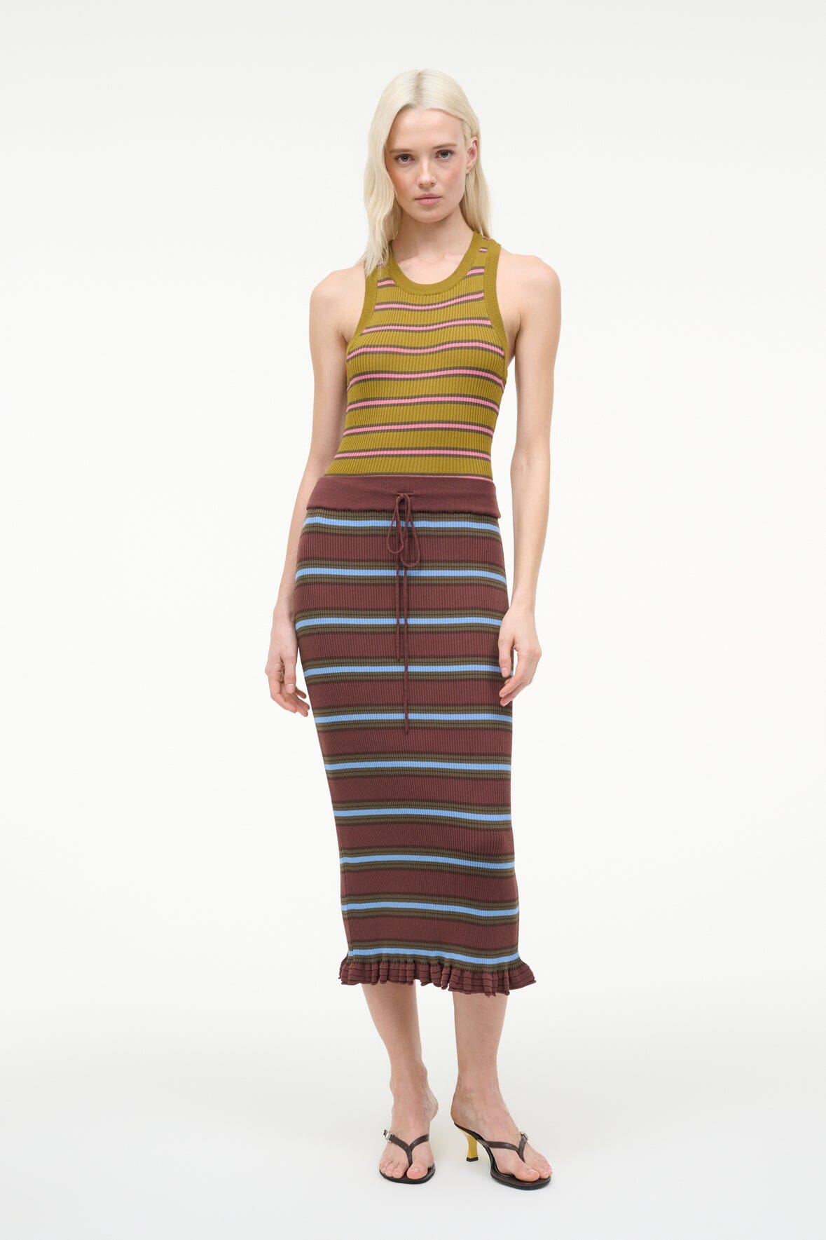 staud brown striped dress STAUD, Abbott Dress in Redondo Stripe Multi, Size Large